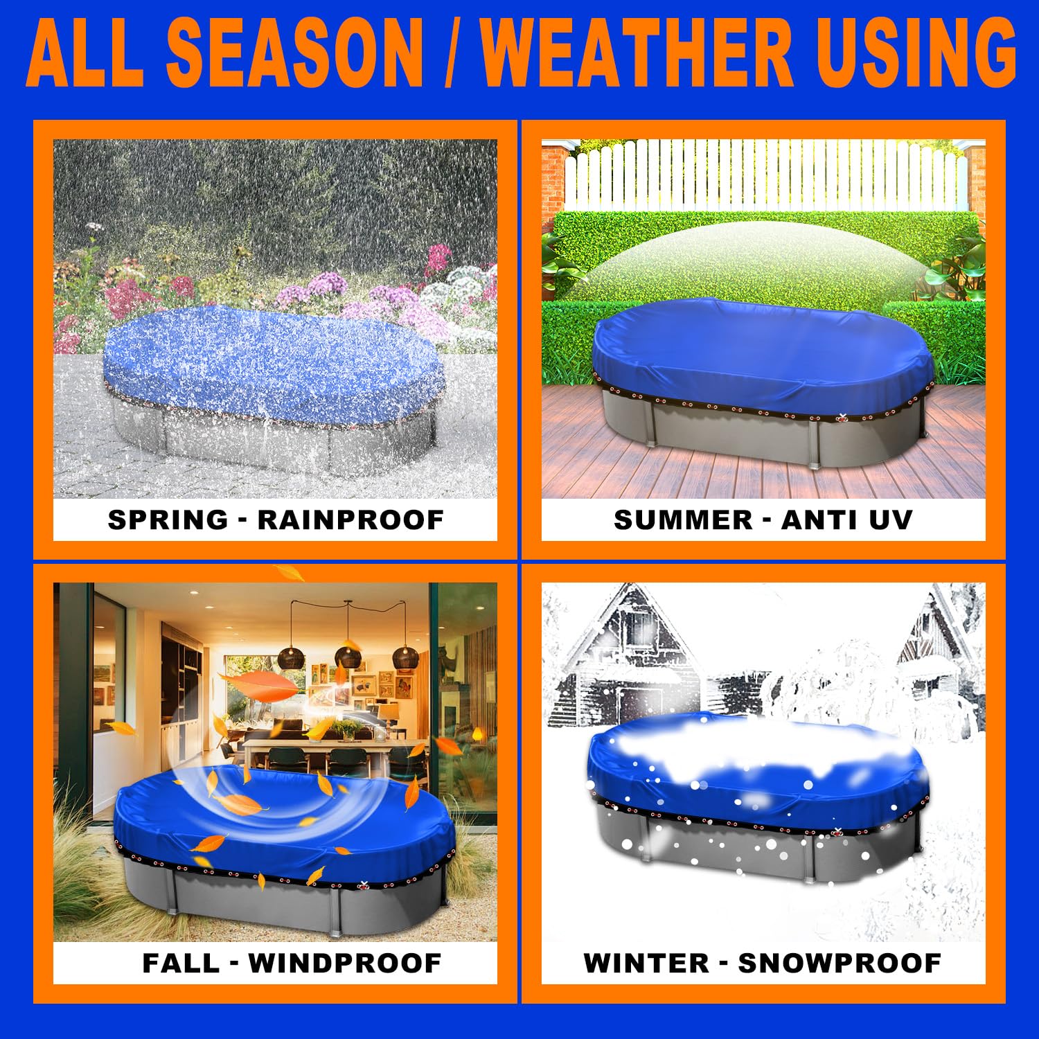 Heavy Duty 18x33ft Oval Winter Pool Cover for Above Ground Pools - Cold-Resistant, Anti-UV PE Material with Winch & Cable Set | All-Weather Protection for Swimming Pools | Perfect for Winter Storage and Seasonal Pool Maintenance