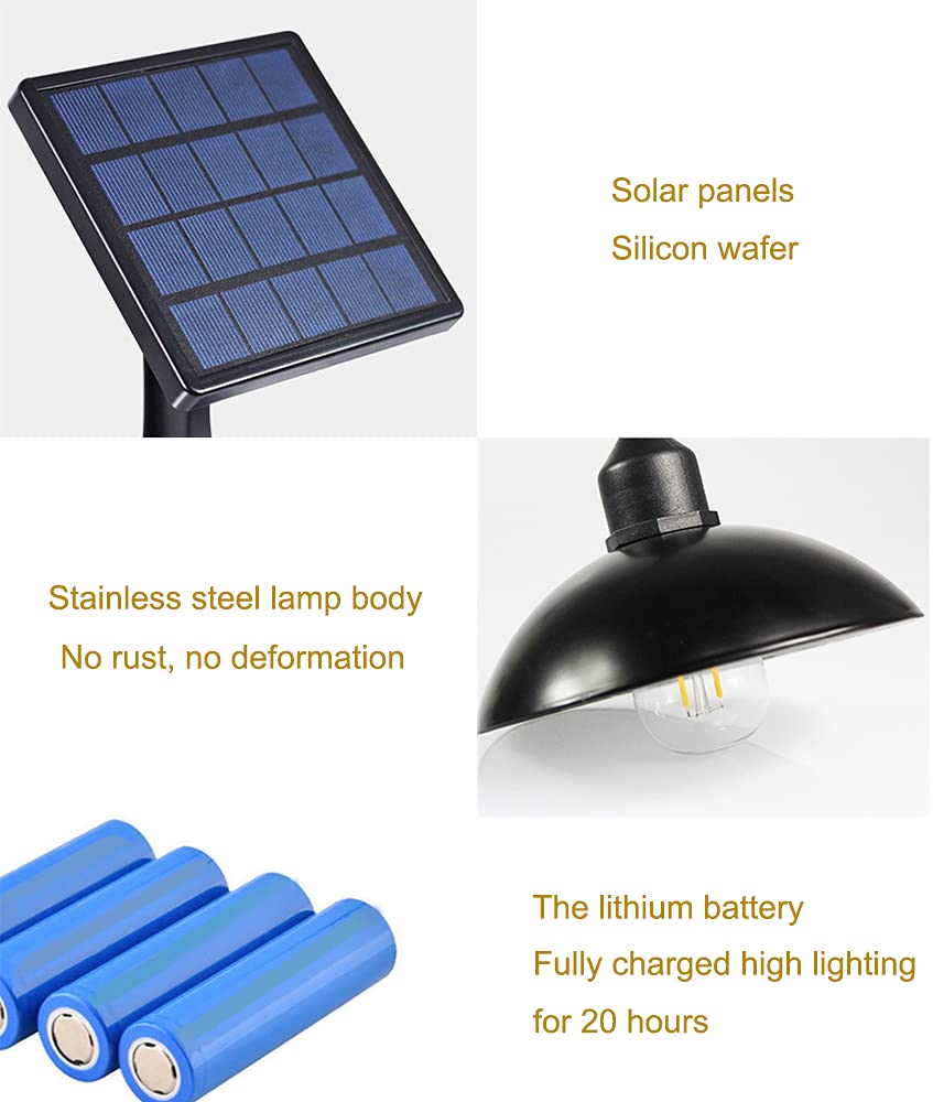 Solar Pendant Light with Remote Control - Dimmable, IP65 Waterproof, 5M Cable, No Wiring Required - Perfect for Indoor, Outdoor, Greenhouse, Porch & Entryway Lighting (Bulb Included)
