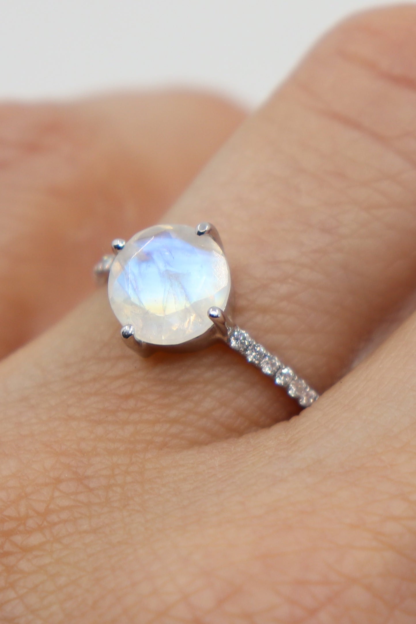 14K White Gold Moonstone Solitaire Ring for Women - Elegant & Dainty Engagement, Wedding, or Promise Ring - Perfect for Special Occasions & Everyday Wear