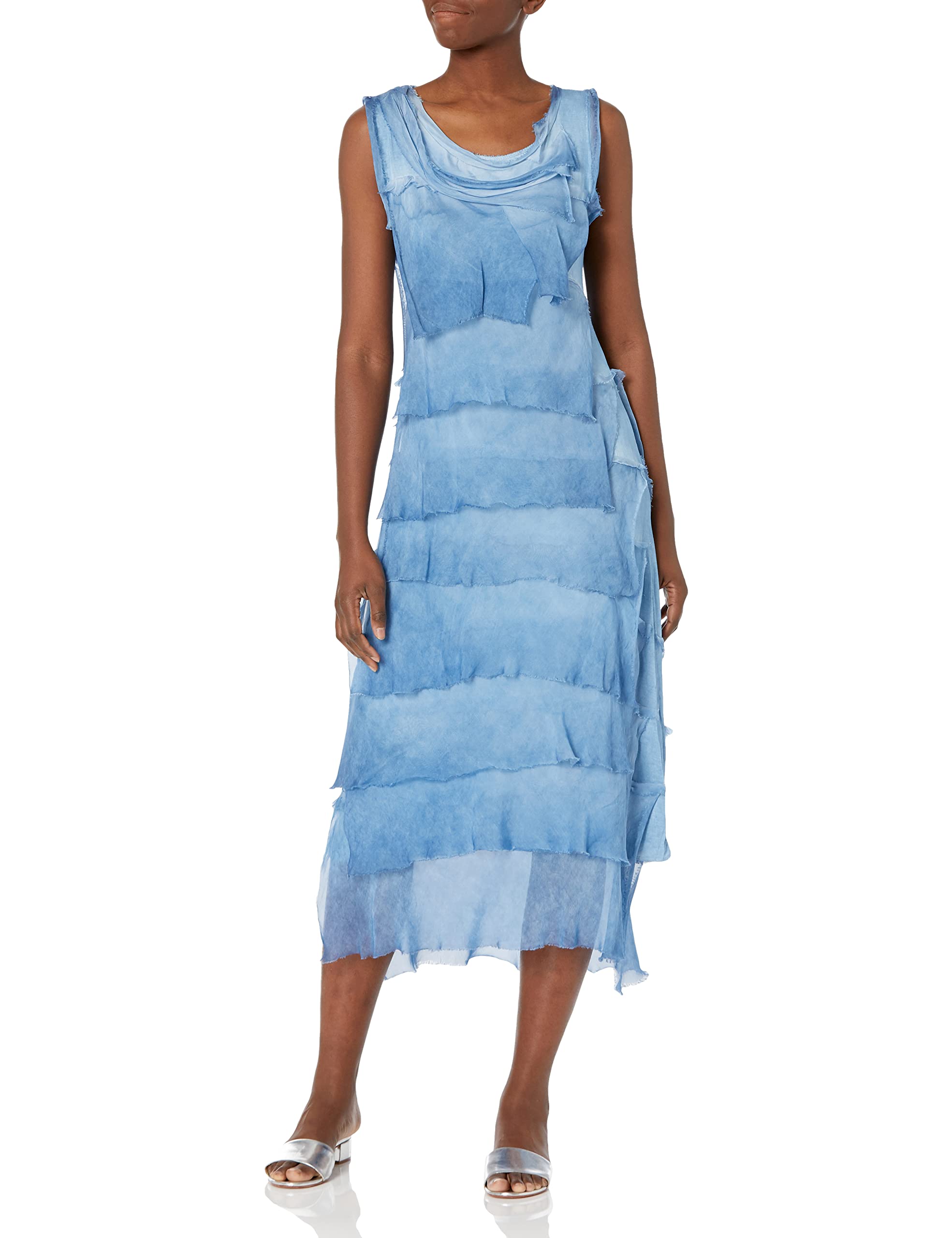 Italian Women's Frayed Silk Ruffle-Layered Maxi Dress - Elegant Boho Chic Summer Beach Wedding Party Dress