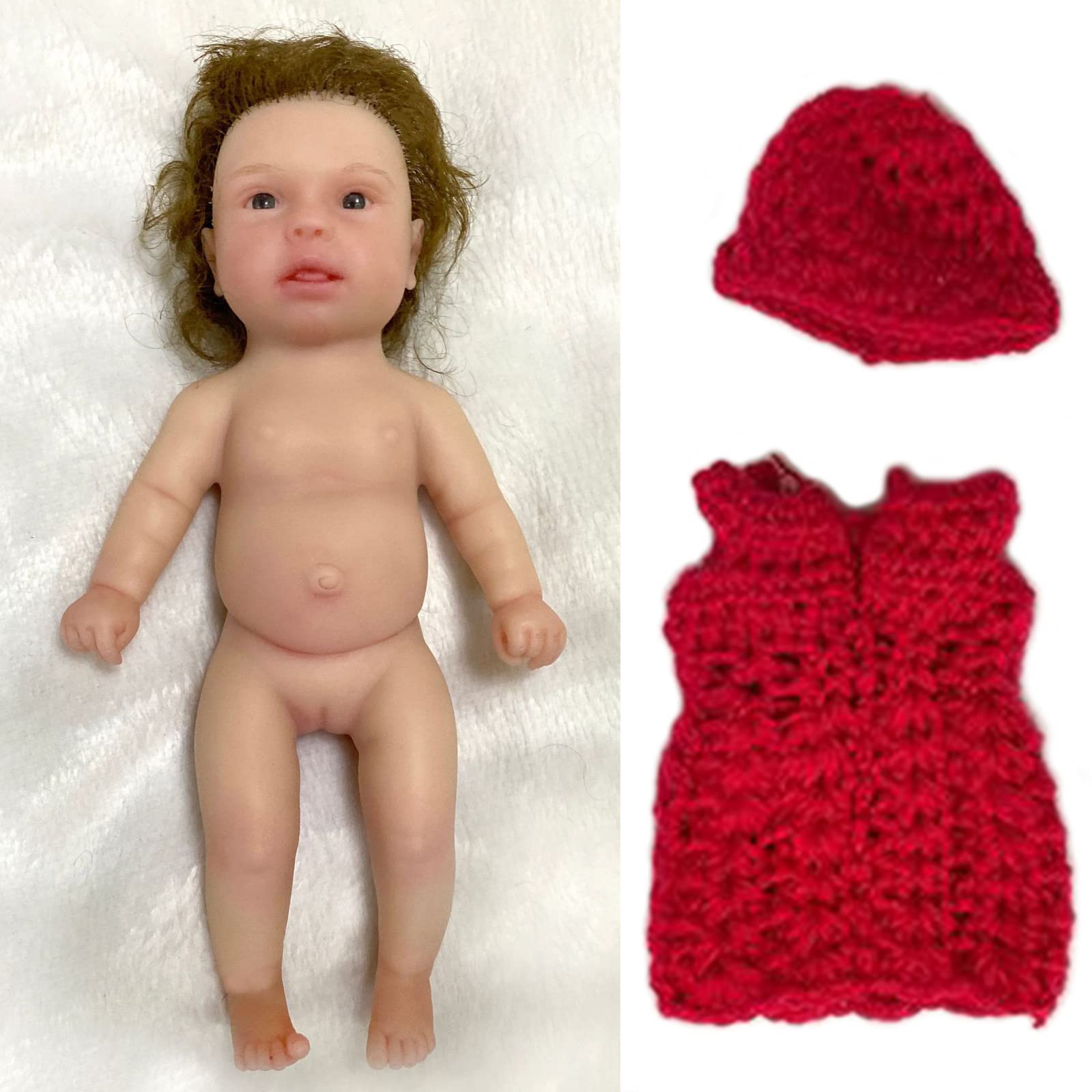 6 Inch Realistic Mini Reborn Baby Doll - Soft Silicone Newborn Doll with Curly Rooted Hair & Outfit (15cm) - Perfect for Collectors, Gift Giving, Nursery Decor and Photography Props (J-Red)