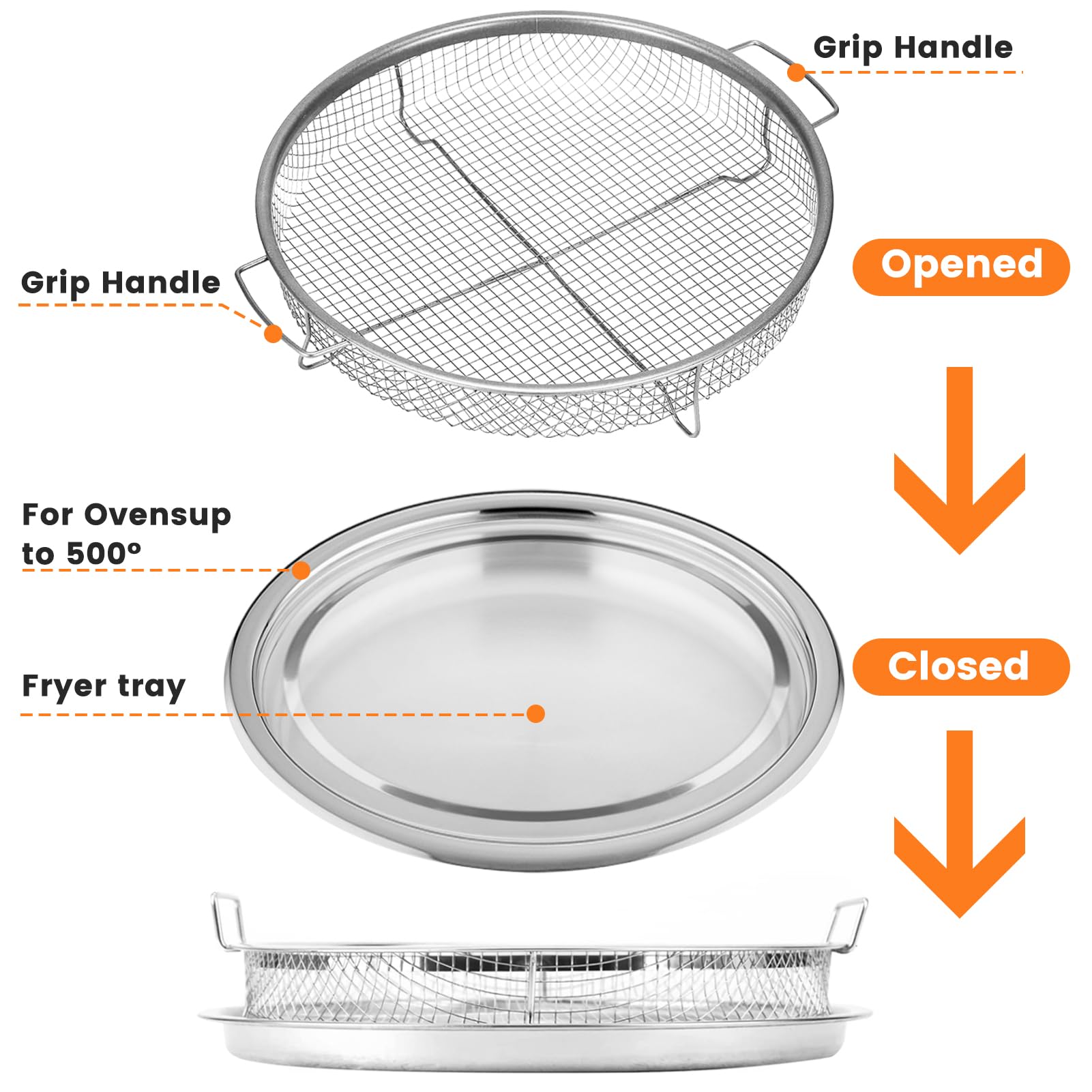 2-Piece Non-Stick Stainless Steel Air Fryer Basket Set for Oven - 12.9