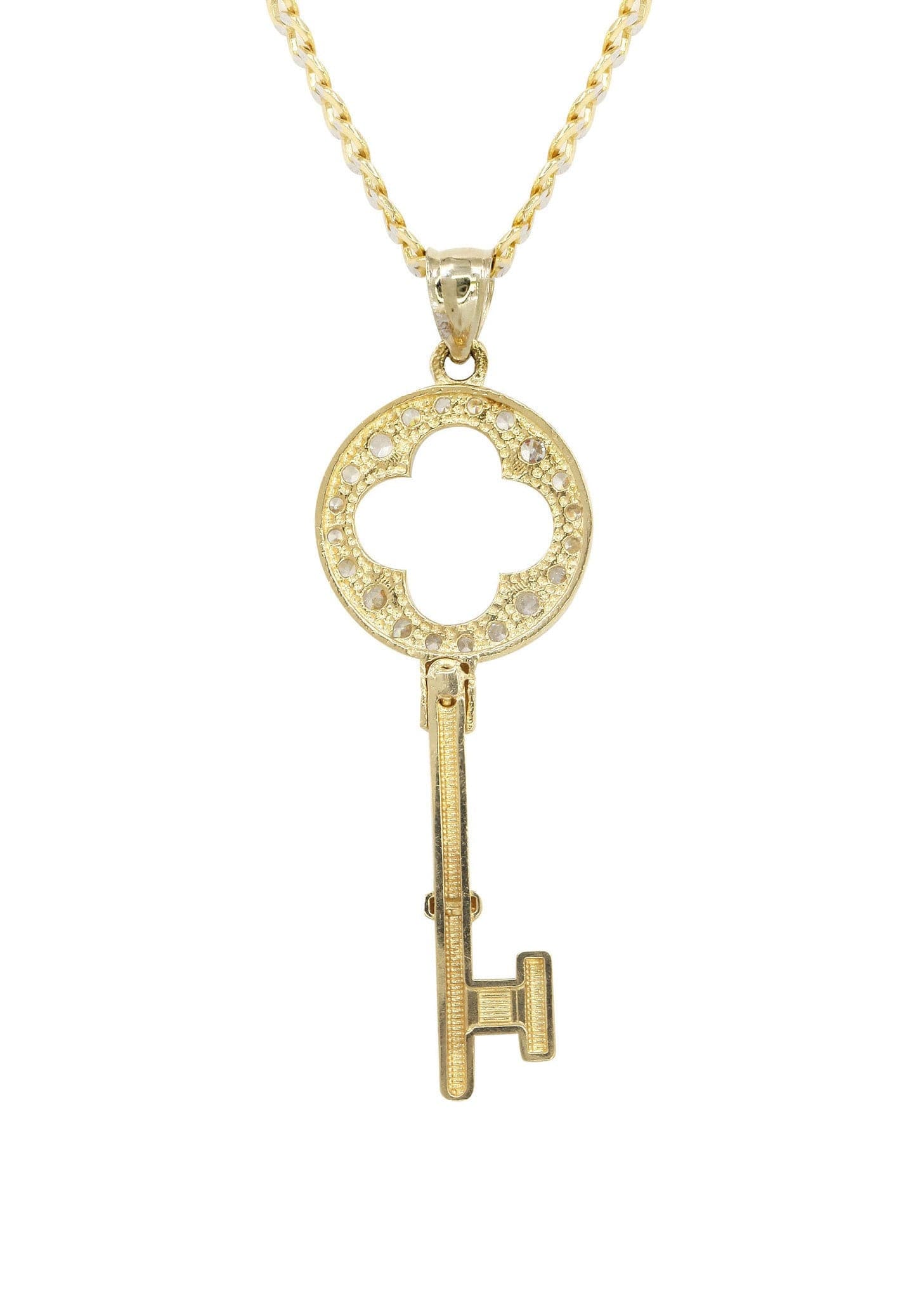10K Yellow Gold Pave Key Necklace - 8.5 Grams Diamond-Cut Pendant for Women | Perfect Gift for Birthday, Anniversary & Valentine's Day | Elegant Jewelry for Everyday Wear & Special Occasions