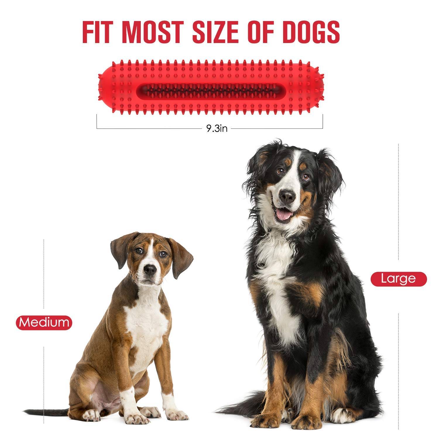 Durable Dog Chew Toys for Aggressive Chewers - Indestructible Rubber Squeaky Toys for Medium & Large Dogs | Toothbrush Design for Teeth Cleaning, Pet Training & Playtime | Perfect for Outdoor Fetch, Indoor Play & Dental Health