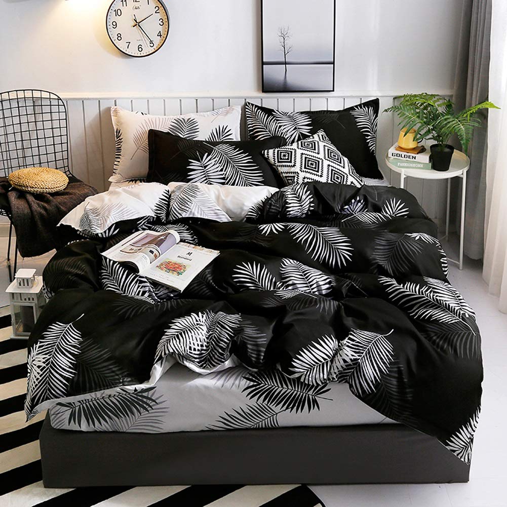 Nordic Leaf Pattern 100% Cotton Duvet Cover Set with Pillowcases - Microfiber Comforter & Quilt Bedding Collection for Modern Bedrooms | Cozy Home Decor for Master Bedroom, Guest Room & Dorm