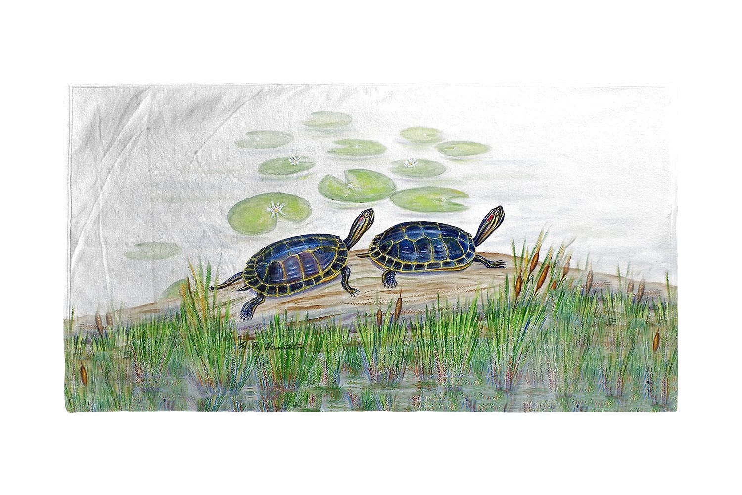 Betsy Drake Two Turtles Beach Towel - Large Soft Absorbent Bath Towel for Pool, Beach, Yoga & Travel - Cute Turtle Design Summer Accessory