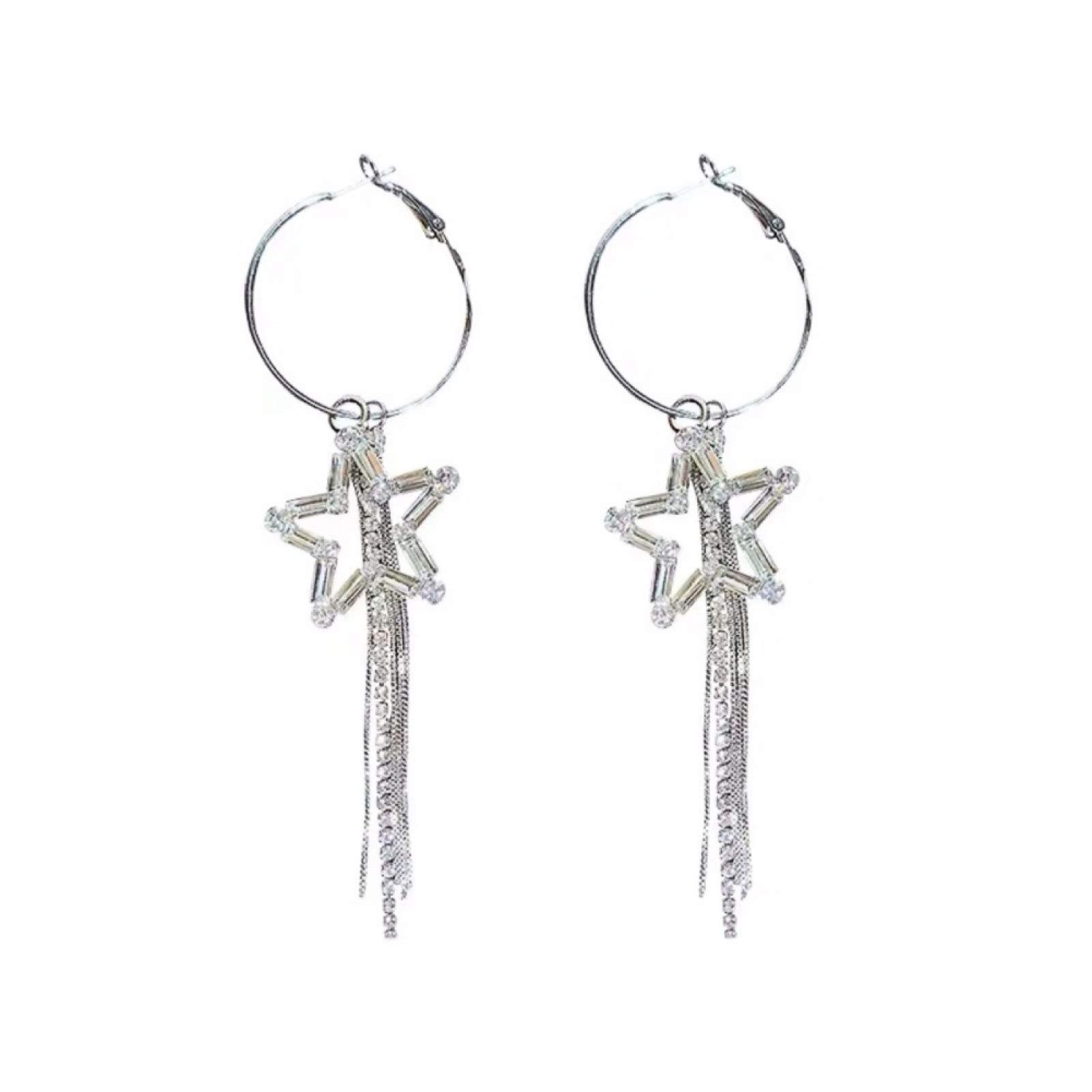 Sparkling Rhinestone Hollow Star Long Tassel Dangle Hoop Earrings for Women - Elegant Statement Jewelry for Parties, Weddings & Date Nights
