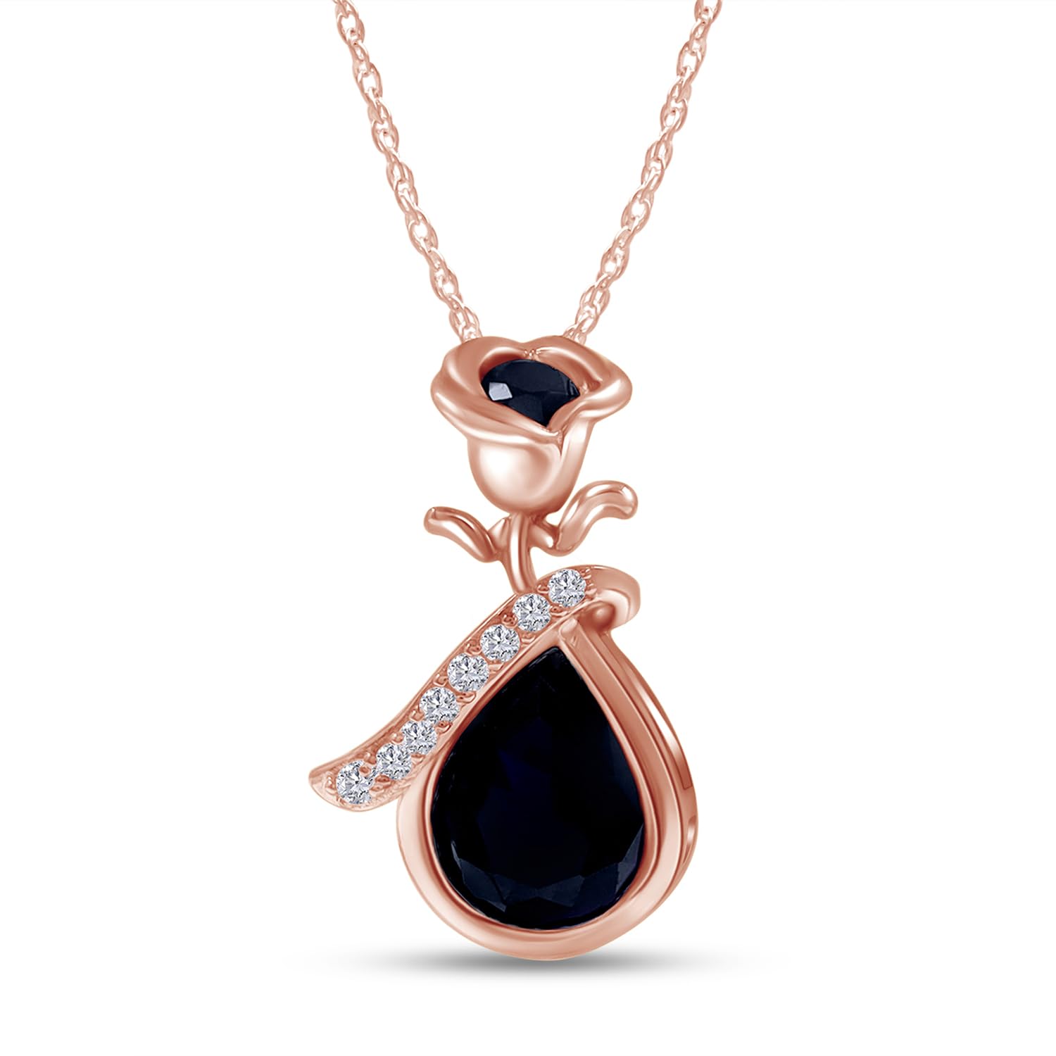 14K Rose Gold Over Sterling Silver Simulated Birthstone Teardrop Pendant Necklace with Floral Bezel Setting - Elegant Jewelry Gift for Women, Perfect for Anniversaries, Birthdays & Special Occasions