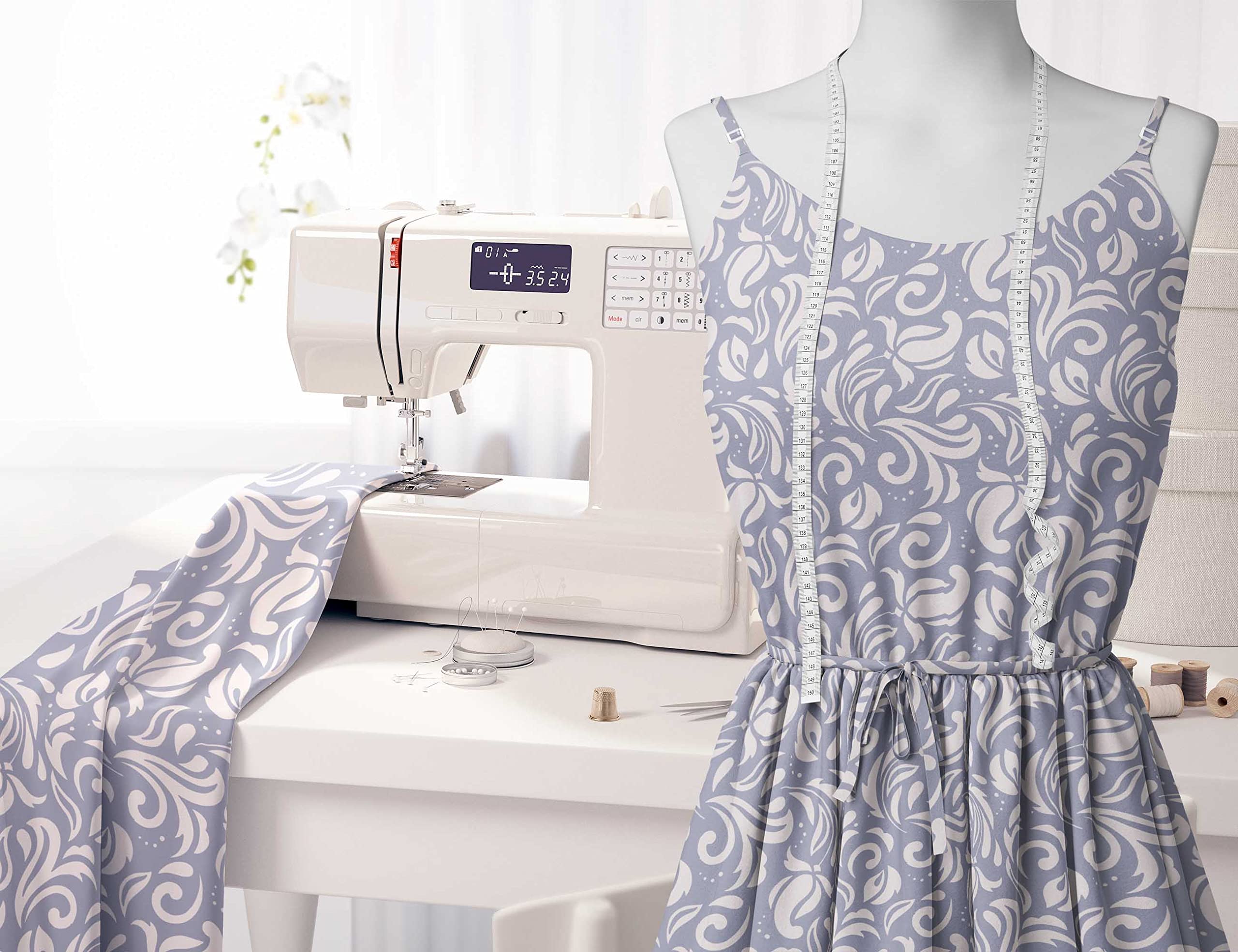 Soimoi Moss Georgette Gray Fabric by The Yard - 42 Inch Wide Filigree Damask Print Material for Dresses, Curtains & DIY Projects - Elegant Printed Fabric for Sewing & Crafting
