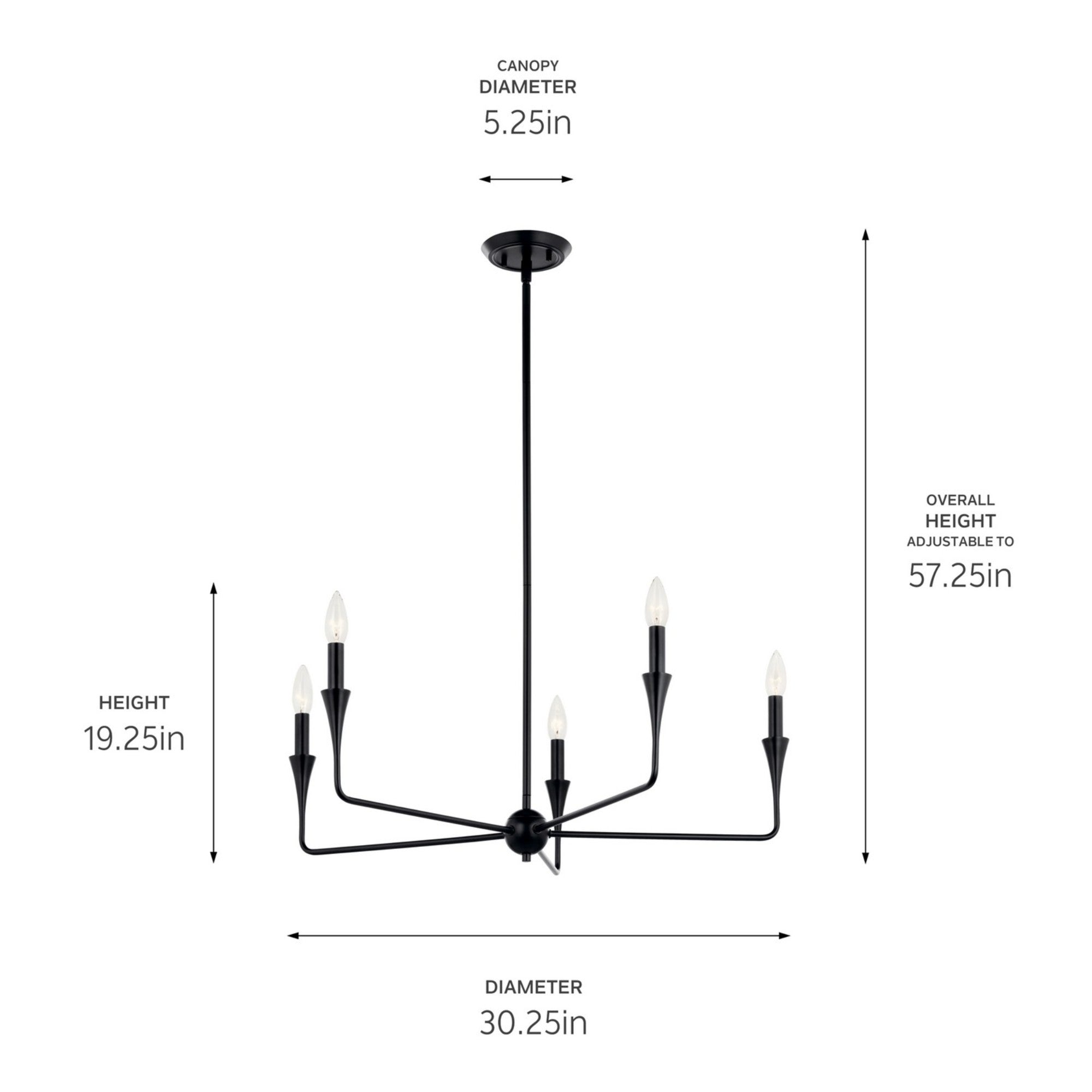 Alvaro 30-Inch 5-Light Black Chandelier - Single Tier Modern Ceiling Light Fixture for Dining Room, Bedroom, or Living Room Decor