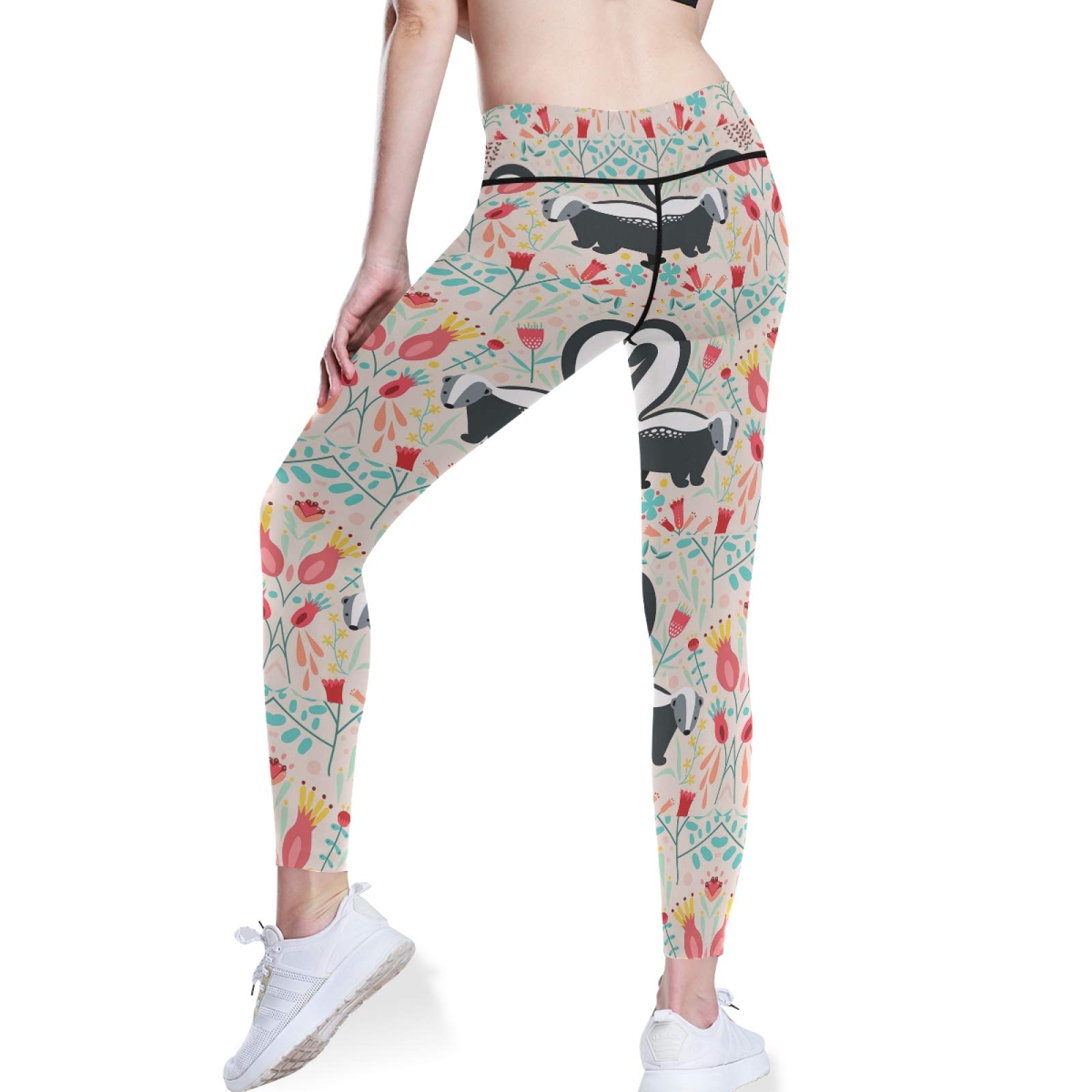 Skunk Print High Waist Yoga Pants - Women's Tummy Control Workout Leggings with Pockets for Running & Gym