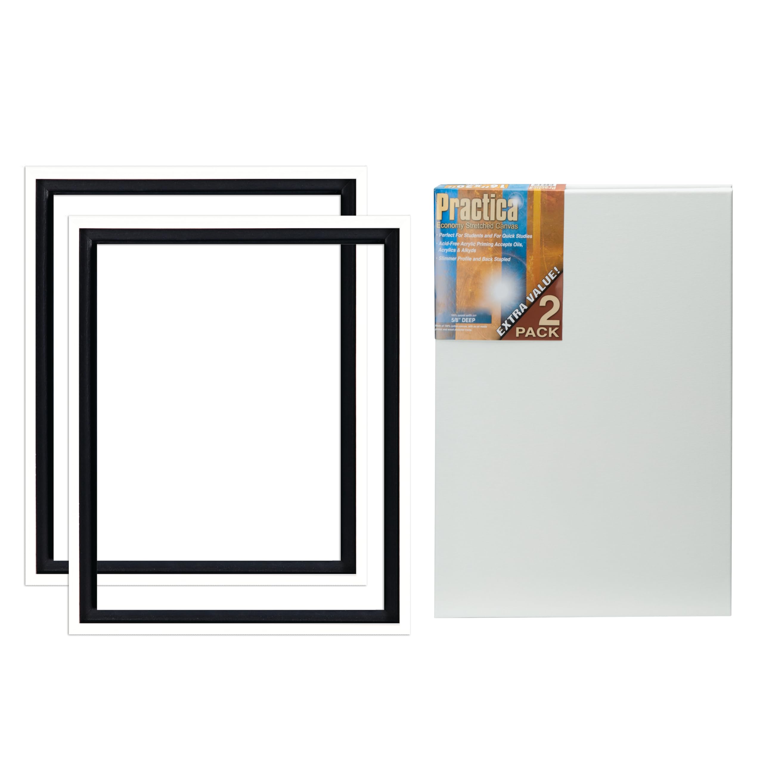 11x14 White Frame and Canvas Value Set - 2 Stretched Blank Canvases & 2 Matching Frames Bundle - Perfect for DIY Art Projects, Home Decor, and Gift Giving
