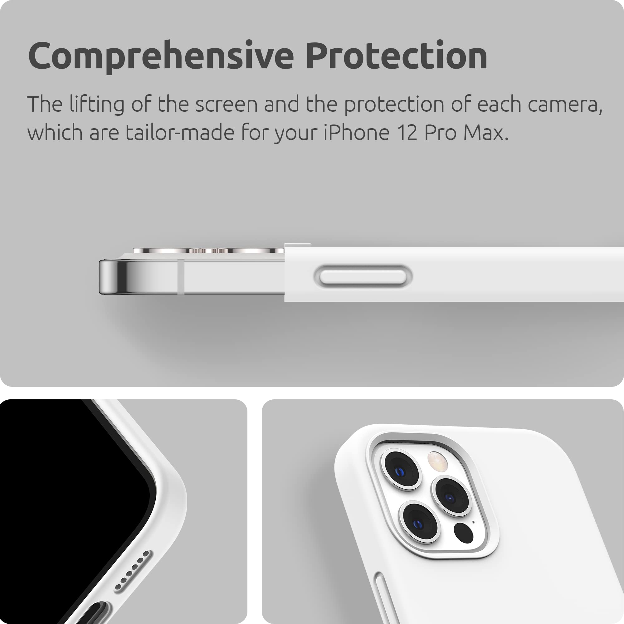 SURPHY Liquid Silicone Case for iPhone 12 Pro Max 6.7 Inch (2020) - Shockproof Protective Phone Cover with Microfiber Lining - Slim Fit Soft TPU Case (White) | Perfect for Daily Use, Work & Travel Protection