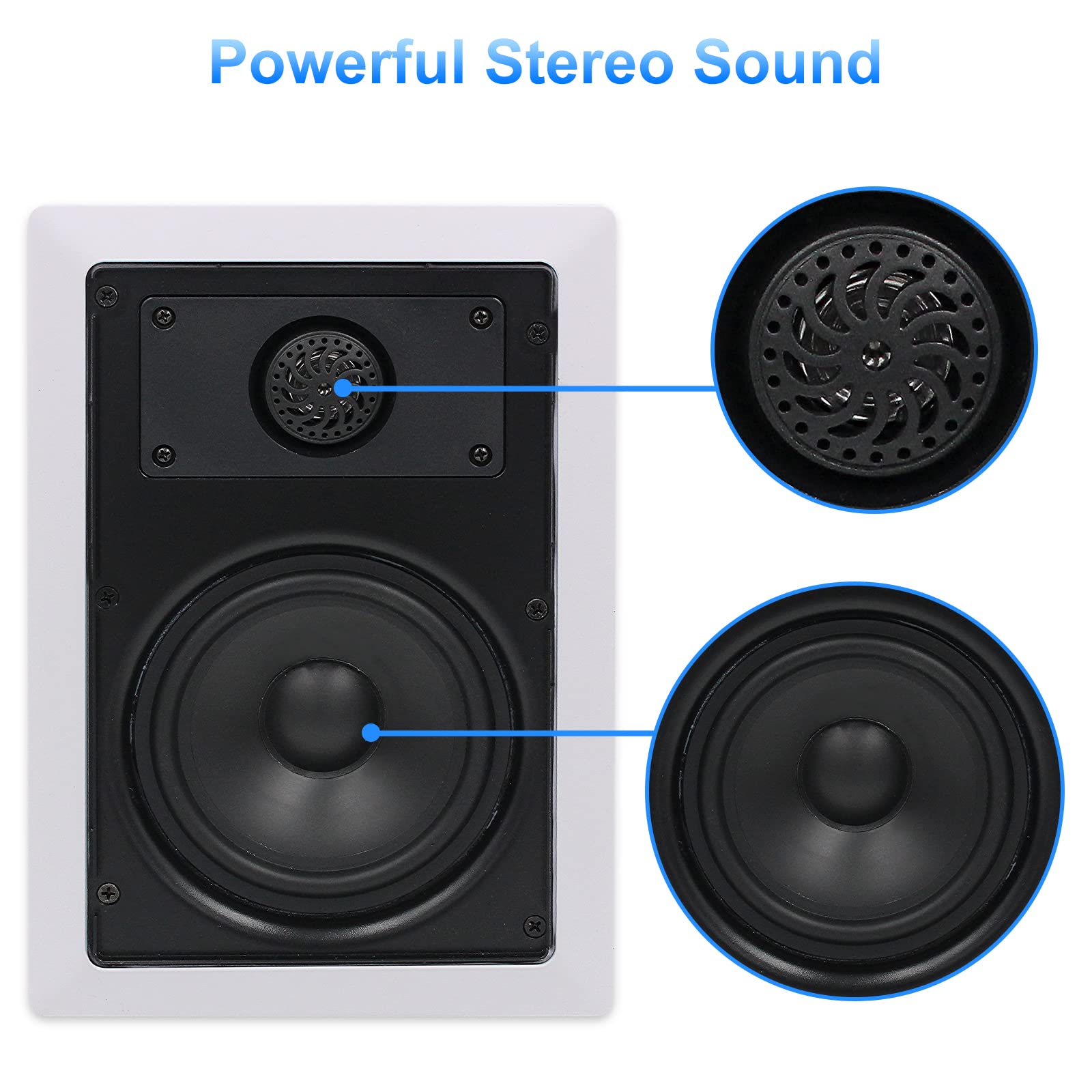 Herdio 5.25 Inch 2-Way Wall Mount Speakers - High Quality Indoor Outdoor Stereo Sound for Bathroom, Kitchen, Covered Porch, Patio (Set of 4, Paintable Grille) - Perfect for Home Theater, Background Music & Entertainment Areas