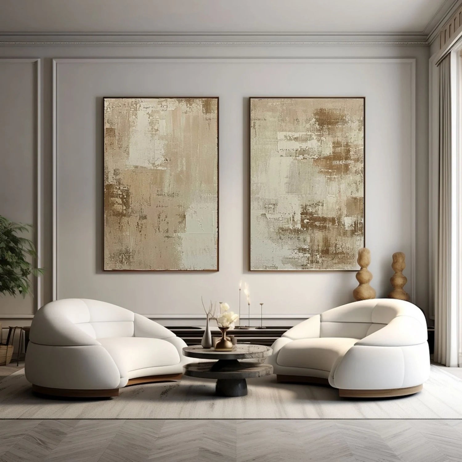Abstract Beige & Brown Wall Art Set of 2 Paintings - Modern Home Decor for Living Room, Bedroom & Office #BB139
