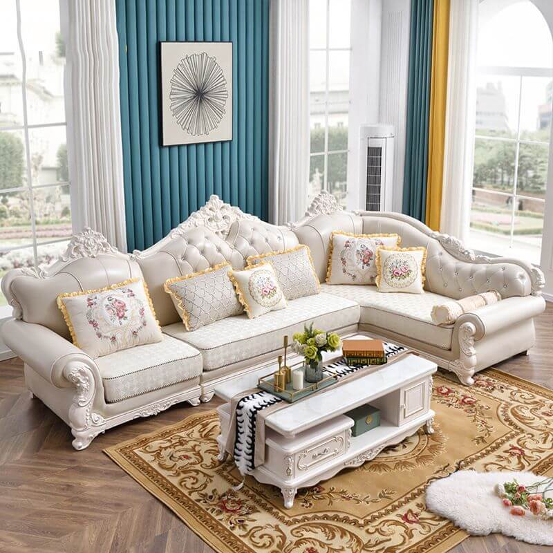 L-Shaped Recliner Sofa with Round Arms & Button Tufted Design - Perfect for Living Room, Home Theater & Family Gatherings