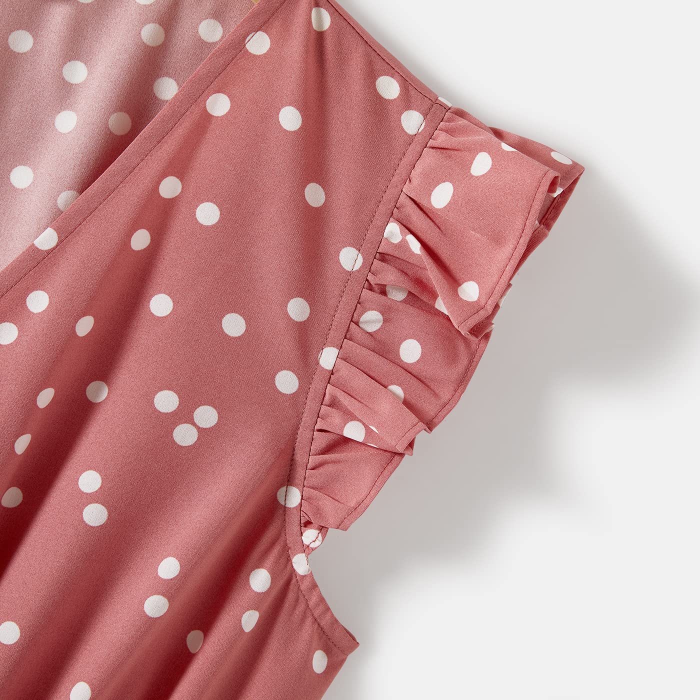 IFFEI Mommy and Me Dresses - Matching Pink Polka Dot Ruffle Flutter Sleeve Outfits for Mother and Daughter | Perfect for Family Photos, Birthday Parties & Special Occasions