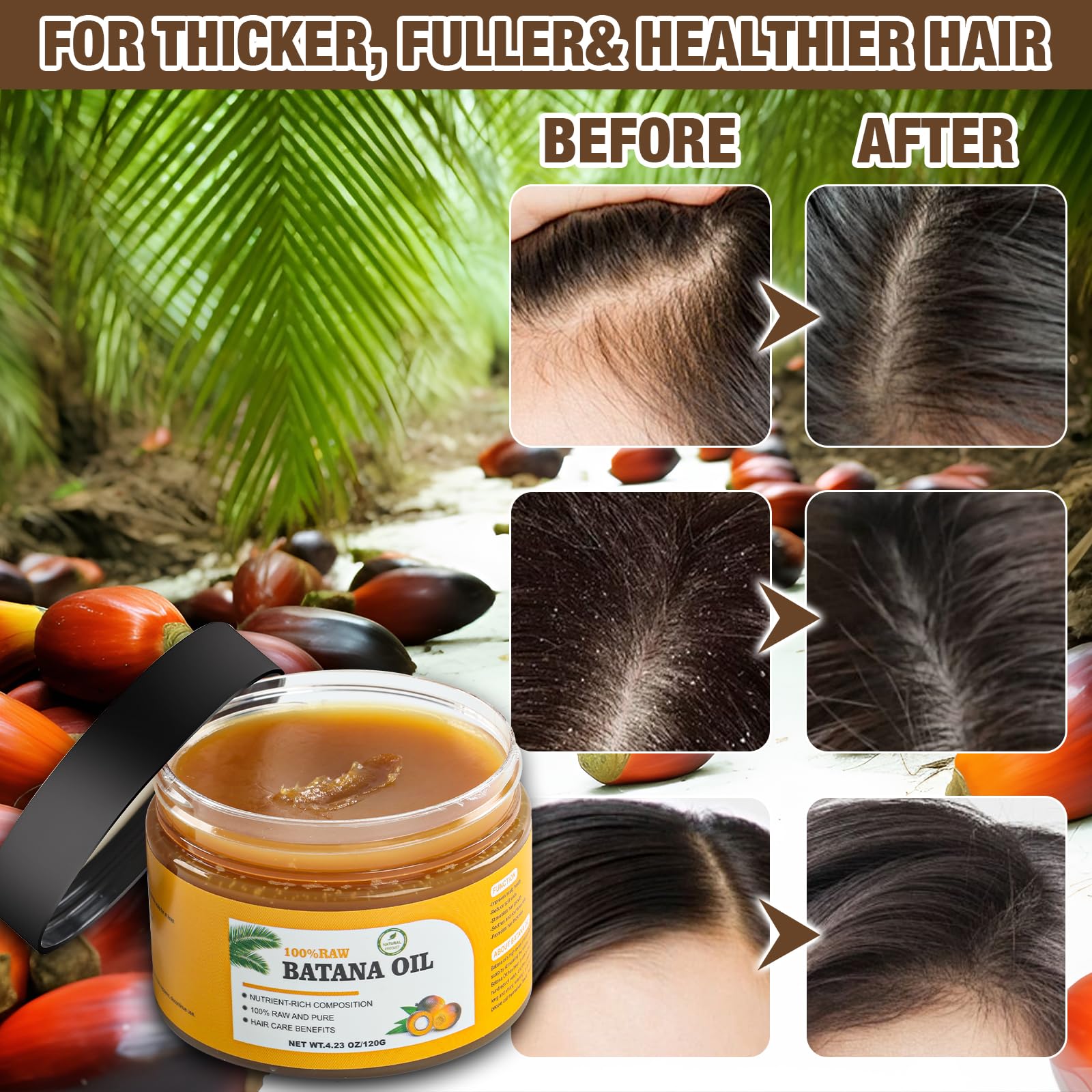 100% Pure Natural Raw Batana Oil for Hair Growth & Thickness | Organic Honduran Batana Oil | Prevent Hair Loss | Stimulates Hair Follicles | For Men & Women | Perfect for Daily Hair Care & Scalp Treatment