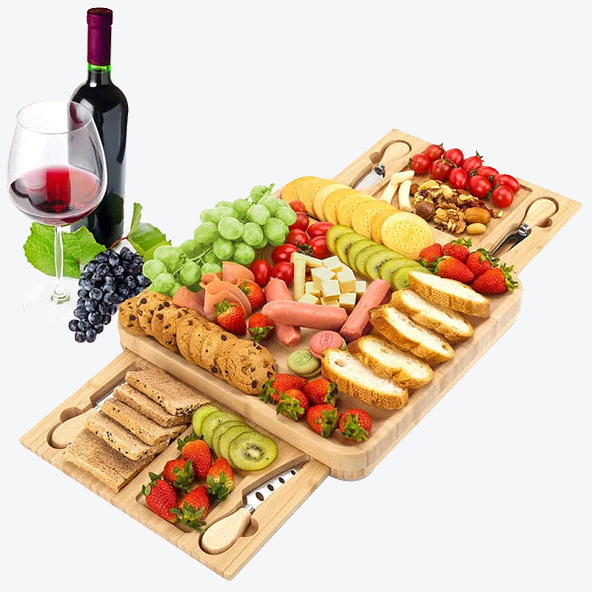 13-Inch Bamboo Cheese Board Set - Durable & Eco-Friendly Charcuterie Serving Tray for Wine Parties, Picnics & Entertaining
