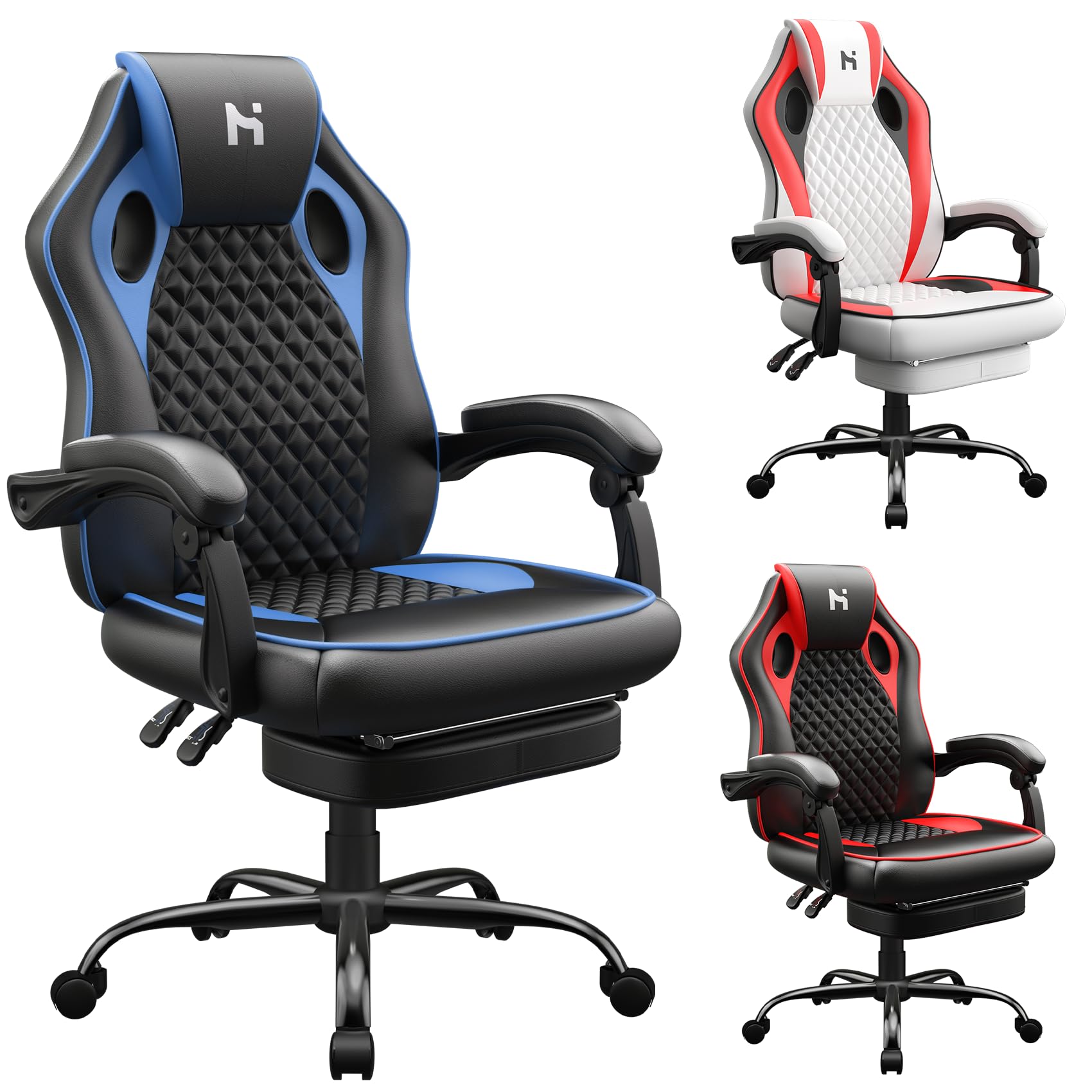 Premium Ergonomic Gaming Chair with Adjustable Footrest - 360° Swivel, Height & Angle Adjustable Computer Game Chair for Adults - Perfect for PC Gaming, Esports, and Home Office Workspace
