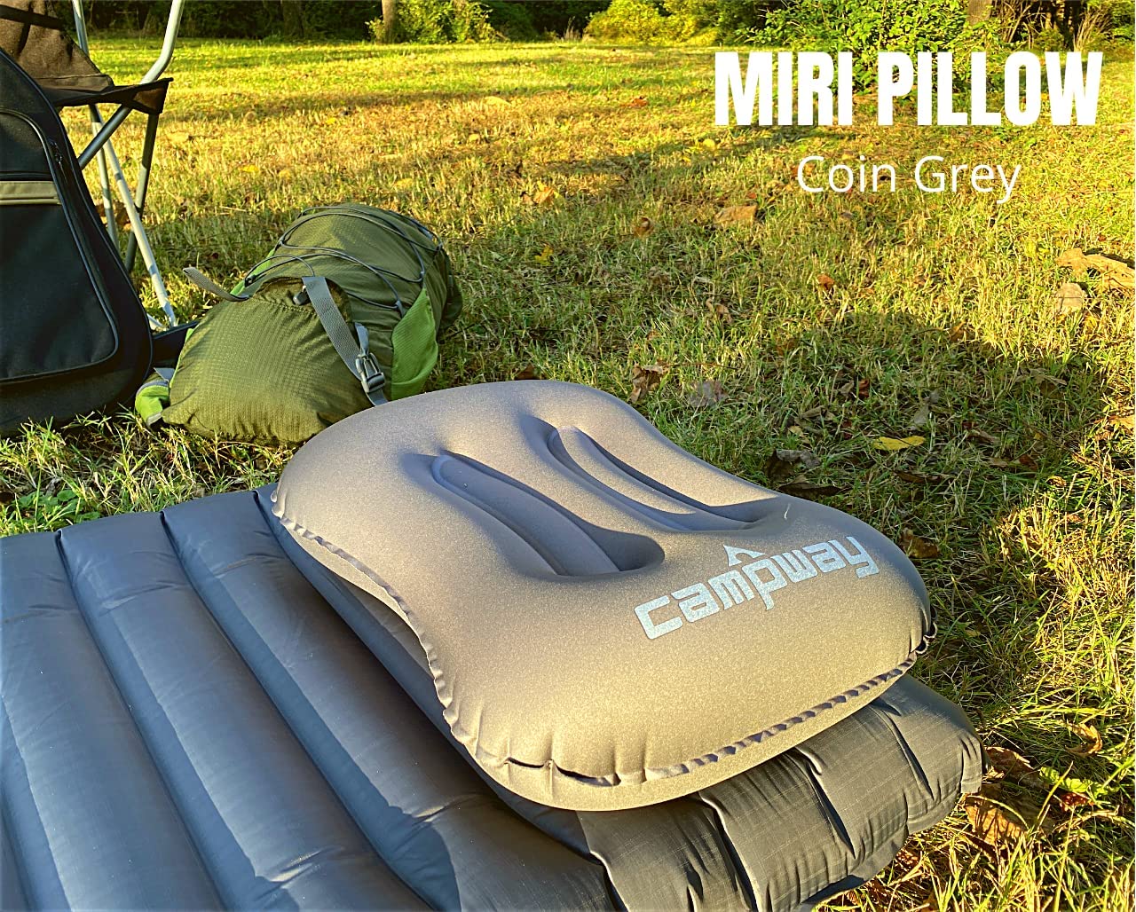 Inflatable Travel Pillow for Neck & Back Support - Water-Resistant & Compressible Camping Pillow with Carry Bag - Portable Air Pillow for Hiking, Backpacking, Airplane & Car Travel - Coin Grey (Pack of 1) - Perfect for Outdoor Adventures & Long Trips