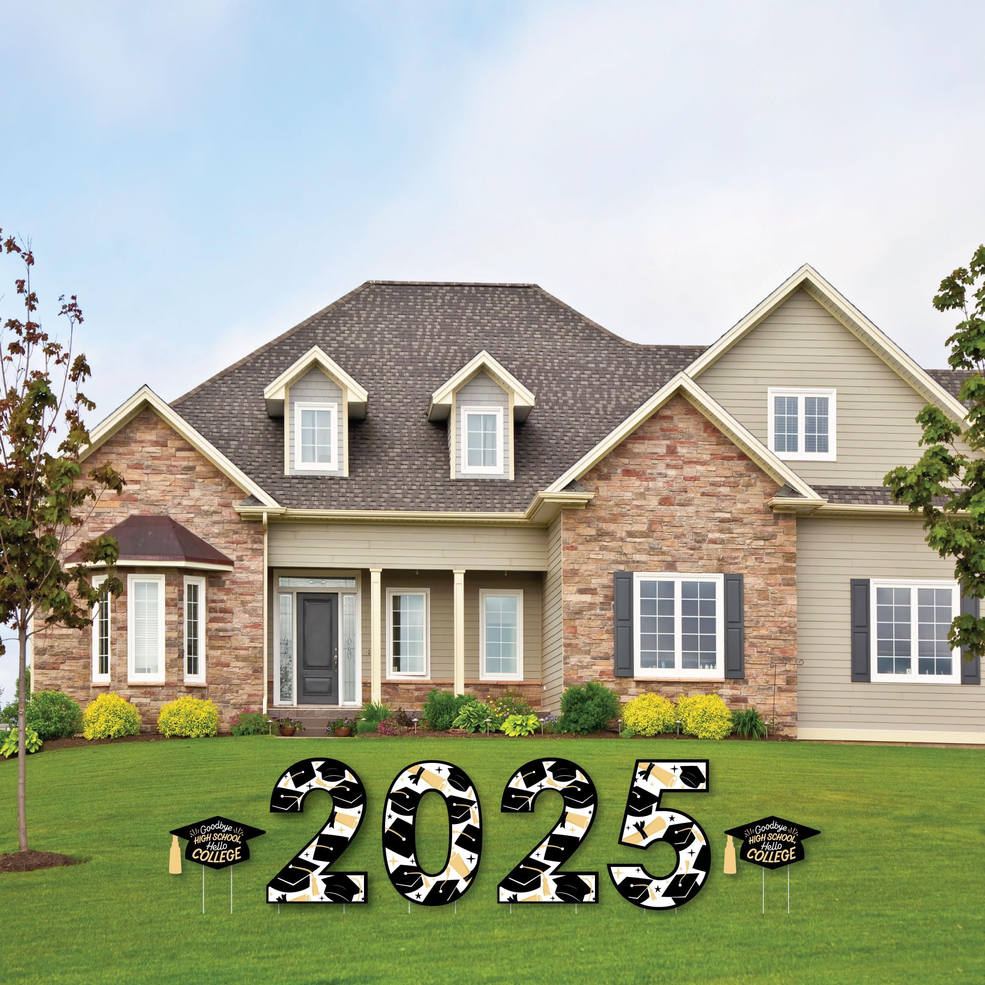 Big Dot of Happiness Hello College 2025 Graduation Party Yard Signs - Outdoor Lawn Decor for 2025 Graduates - Perfect for Backyard Celebrations & Photo Backdrops