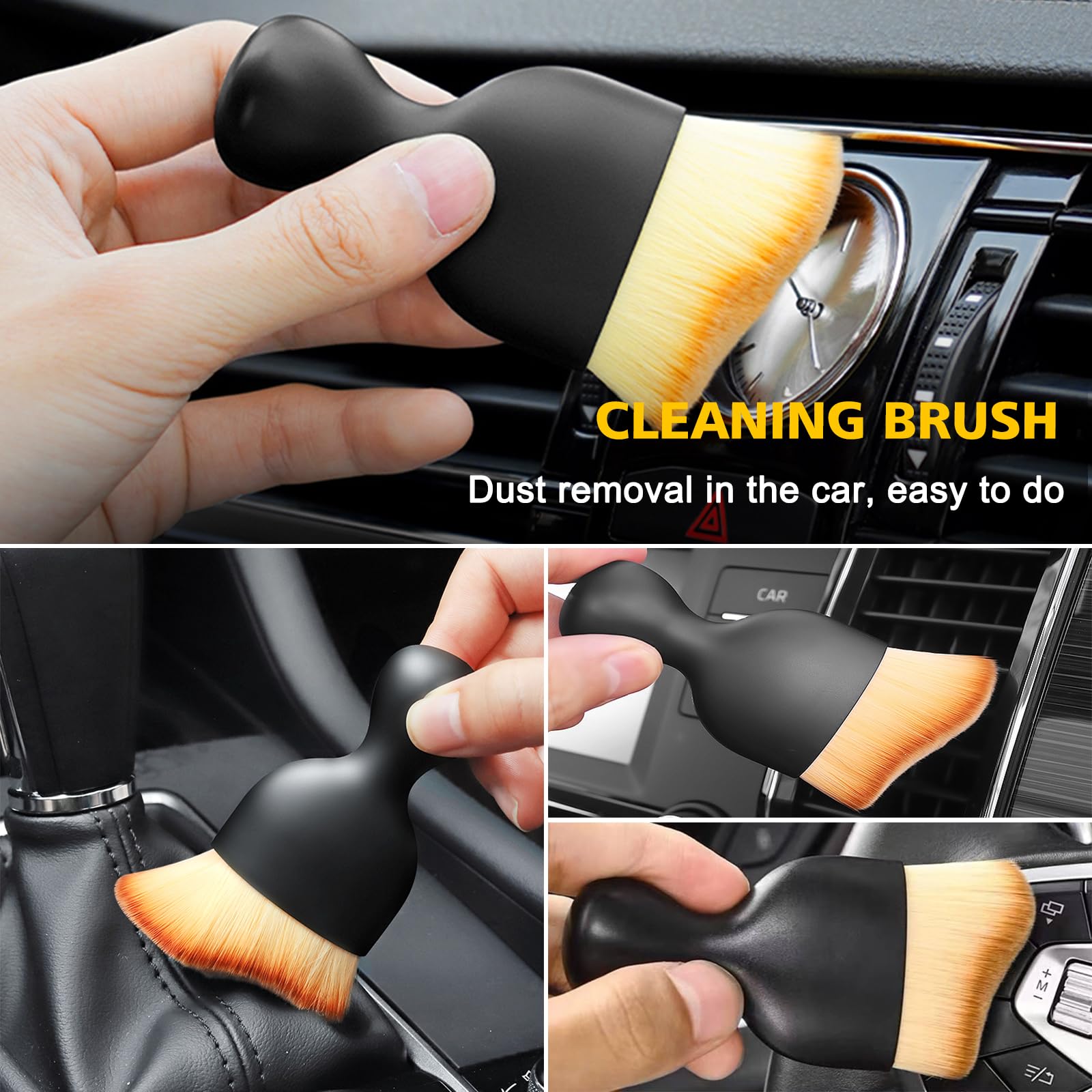 3-Piece Car Interior Dust Brush Set - Soft Bristle Detailing Brushes for Dashboard, Vents & Panels - Includes 1 Double Head Black Brush & 2 Interior Cleaning Brushes - Perfect for Car Detailing & Auto Interior Maintenance