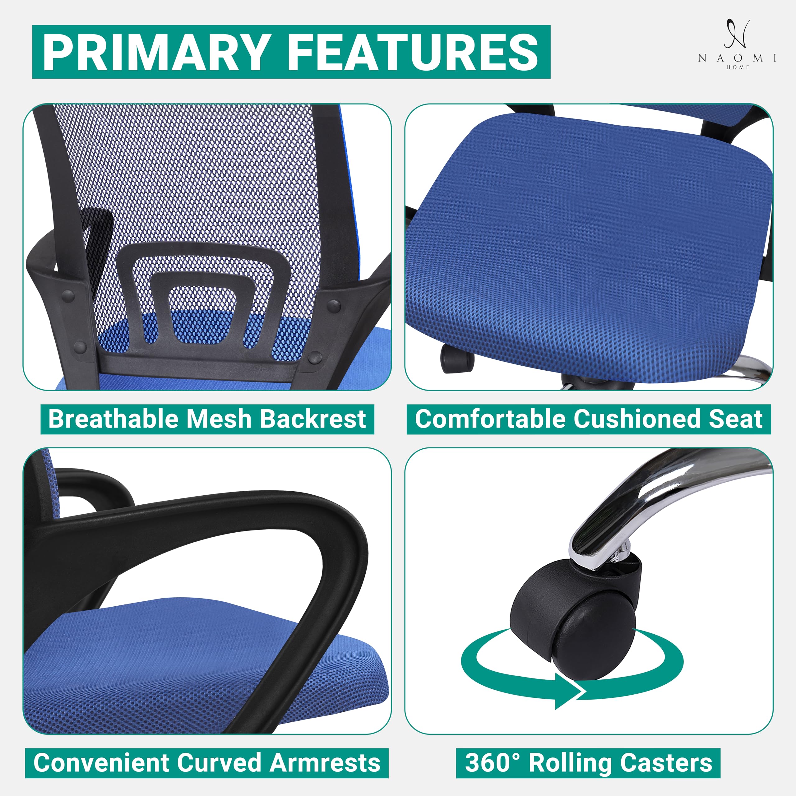 Ergonomic Home Office Desk Chair with Adjustable Lumbar Support - Comfortable Swivel Rolling Computer Chair for Small & Tall Desks, White Executive Chair for Office & Gaming - Perfect for Work from Home, Online Classes & Long Hours Sitting