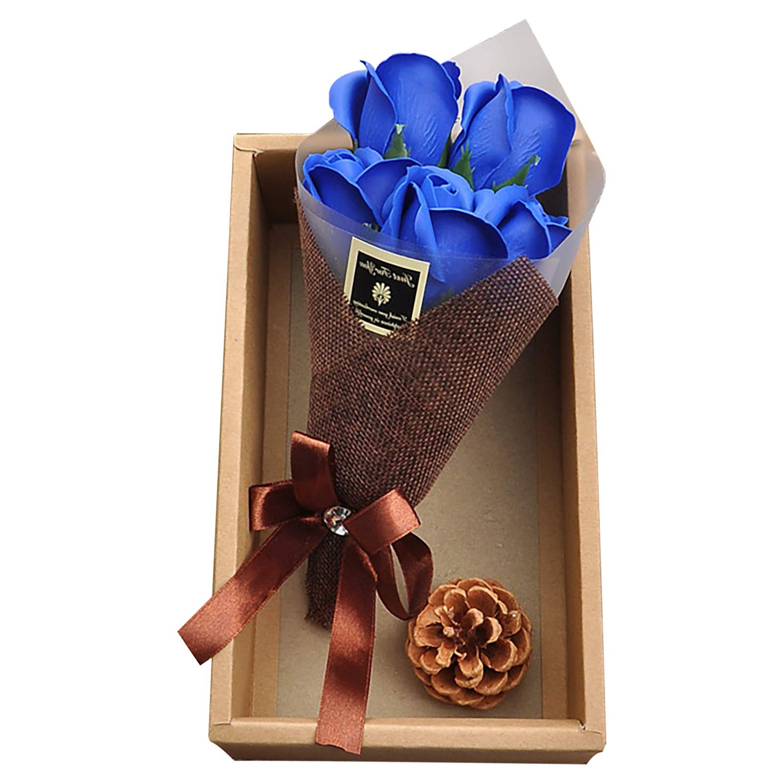 Artificial Flower Bouquet - Carnation & Rose Preserved Soap Floral Arrangement in Elegant Box, Perfect Mother’s Day, Wedding Anniversary, Birthday Gift for Mom, Ideal for Home Decoration & Special Occasions (Blue, Rose)
