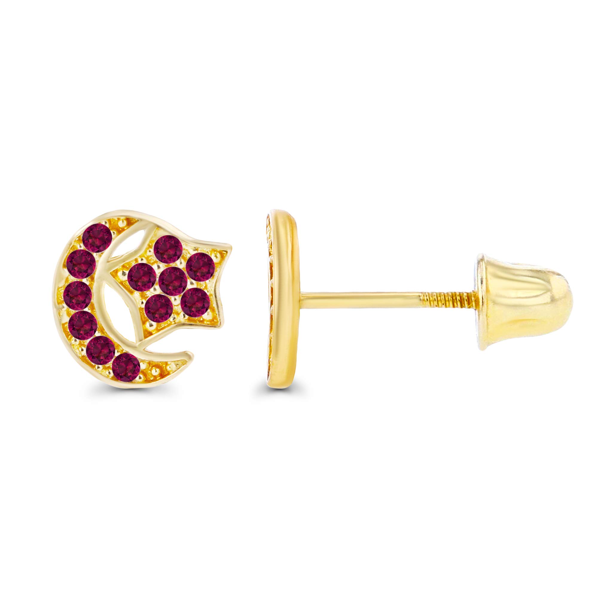 14K Gold 6mm Natural Birthstone Moon Star Screwback Stud Earrings for Women | Personalized Zodiac Jewelry | Perfect Gift for Birthday, Anniversary & Mother's Day | Hypoallergenic Luxury Earrings for Everyday Wear & Special Occasions