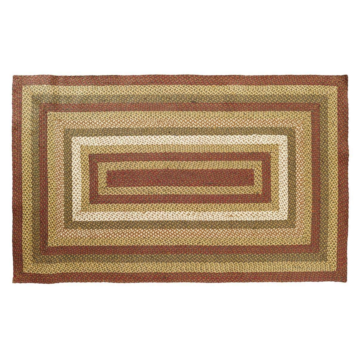 VHC Brands Tea Cabin Jute Rectangular Rug 60x96 Inch - Natural Braided Floor Mat in Moss Green & Deep Red - Perfect for Living Room, Bedroom, or Country Style Home Decor
