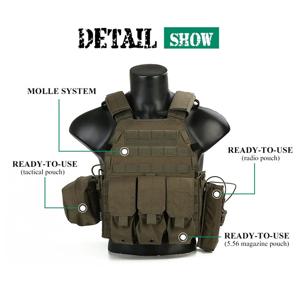 Emersongear LBT6094A Tactical Vest for Airsoft & Paintball - Military Style Plate Carrier with Radio Pouch, Triple Magazine Pouch & Dump Pouch - Perfect for Airsoft Games, Paintball Matches & Tactical Training