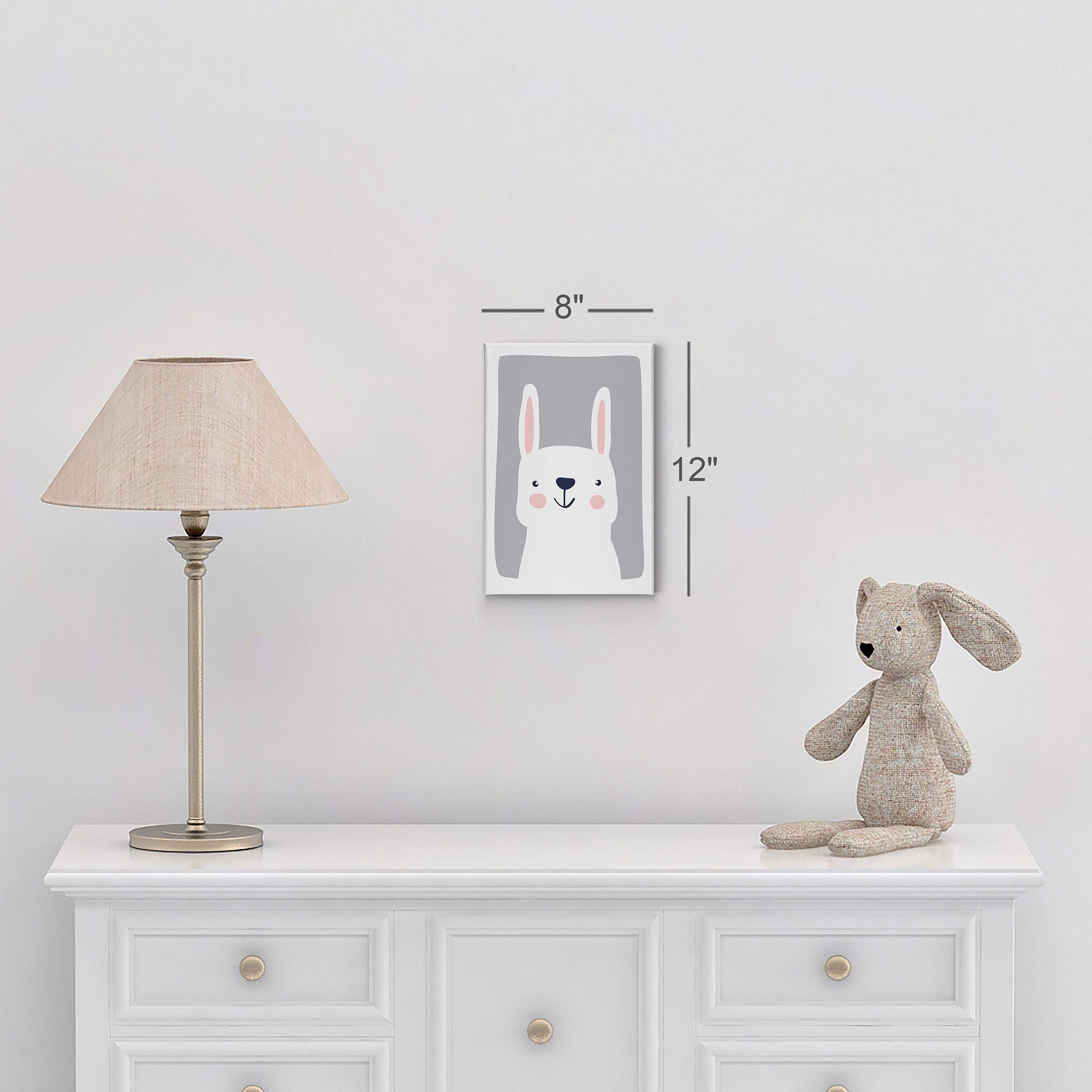 Cute Rabbit Blue Background Canvas Print - Kids Room Decor, Nursery Wall Art, Baby Room Decor - Ready to Hang, Made in USA (28x19) - Perfect for Children's Bedrooms, Playrooms & Baby Showers