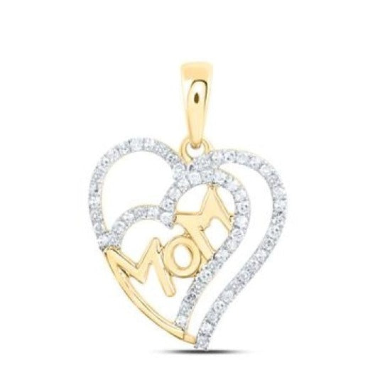 10K Gold Diamond Mom Double Heart Pendant Necklace - 1/3 CTTW - Elegant Gift for Mother's Day, Anniversary & Valentine's Day