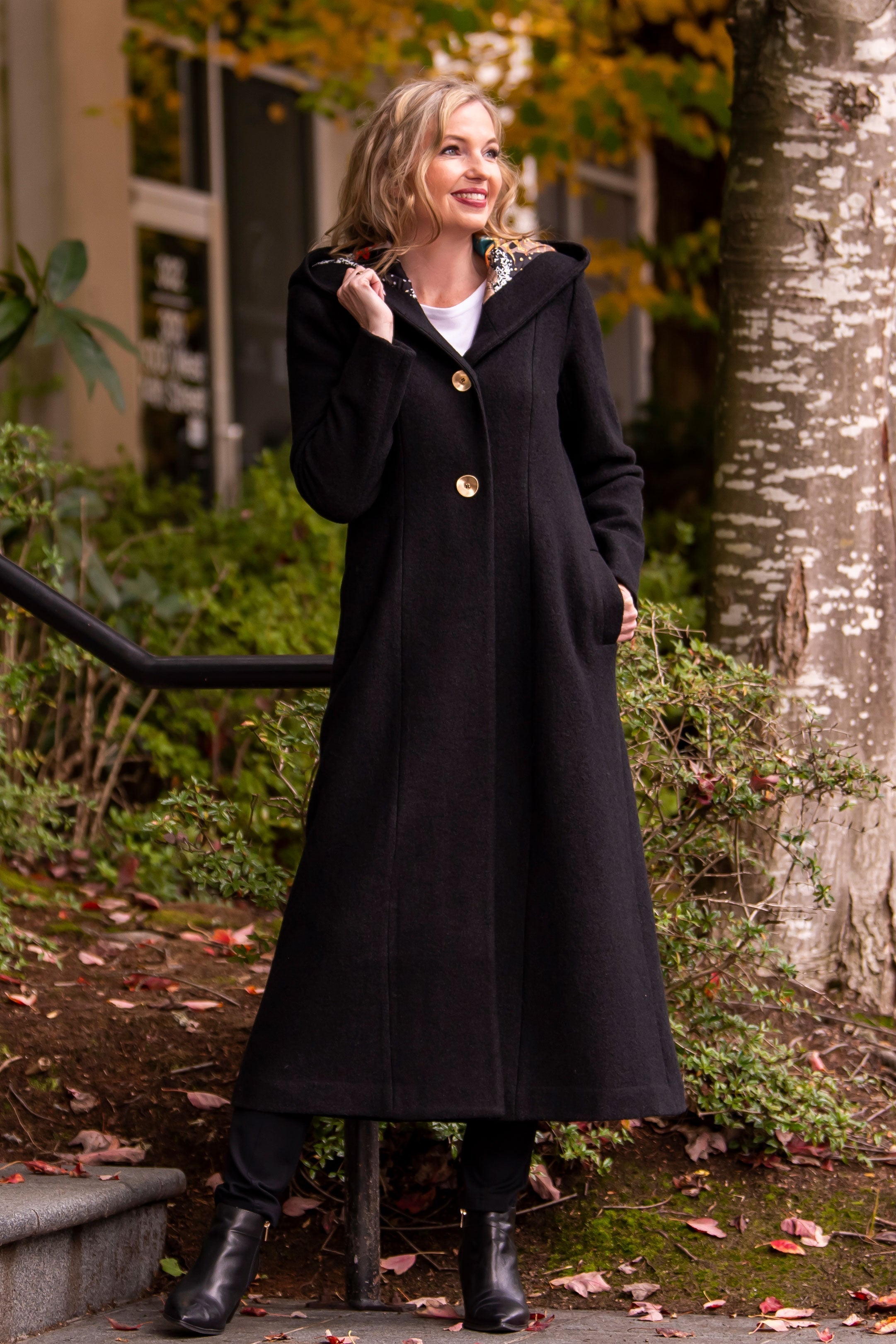 Premium Black Boiled Wool Catherine Coat for Women - Elegant Winter Outerwear for Office, Travel & Special Occasions