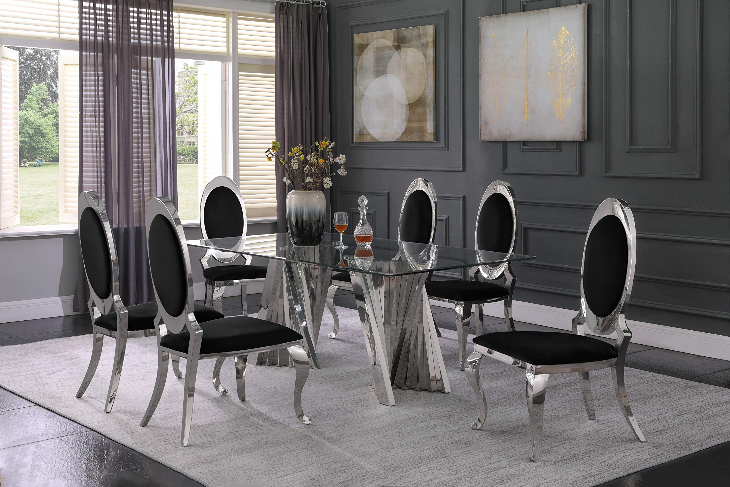 Modern 6-Piece Dining Room Set D01-6SC182 - Black Wooden Table & Chairs for Kitchen, Dining Room, Breakfast Nook | Perfect for Family Meals & Entertaining Guests
