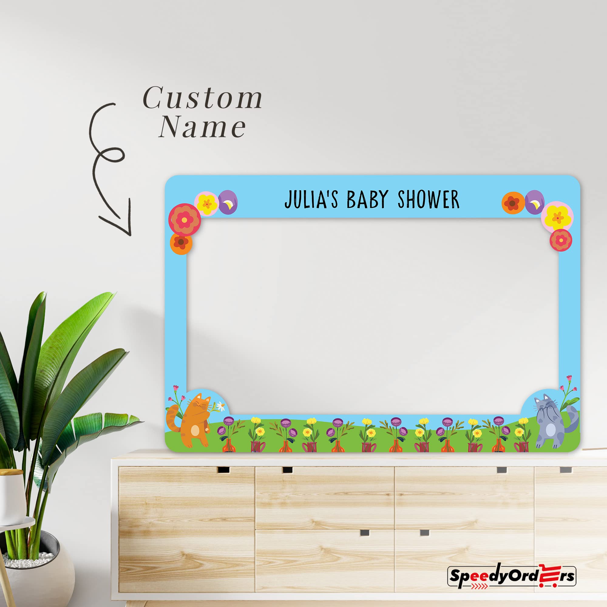 Personalized Cute Cats Baby Shower Photo Booth Frame - Custom PVC Baby Shower Party Photo Frame for Gender Reveal, Newborn Photos & Birthday Decor