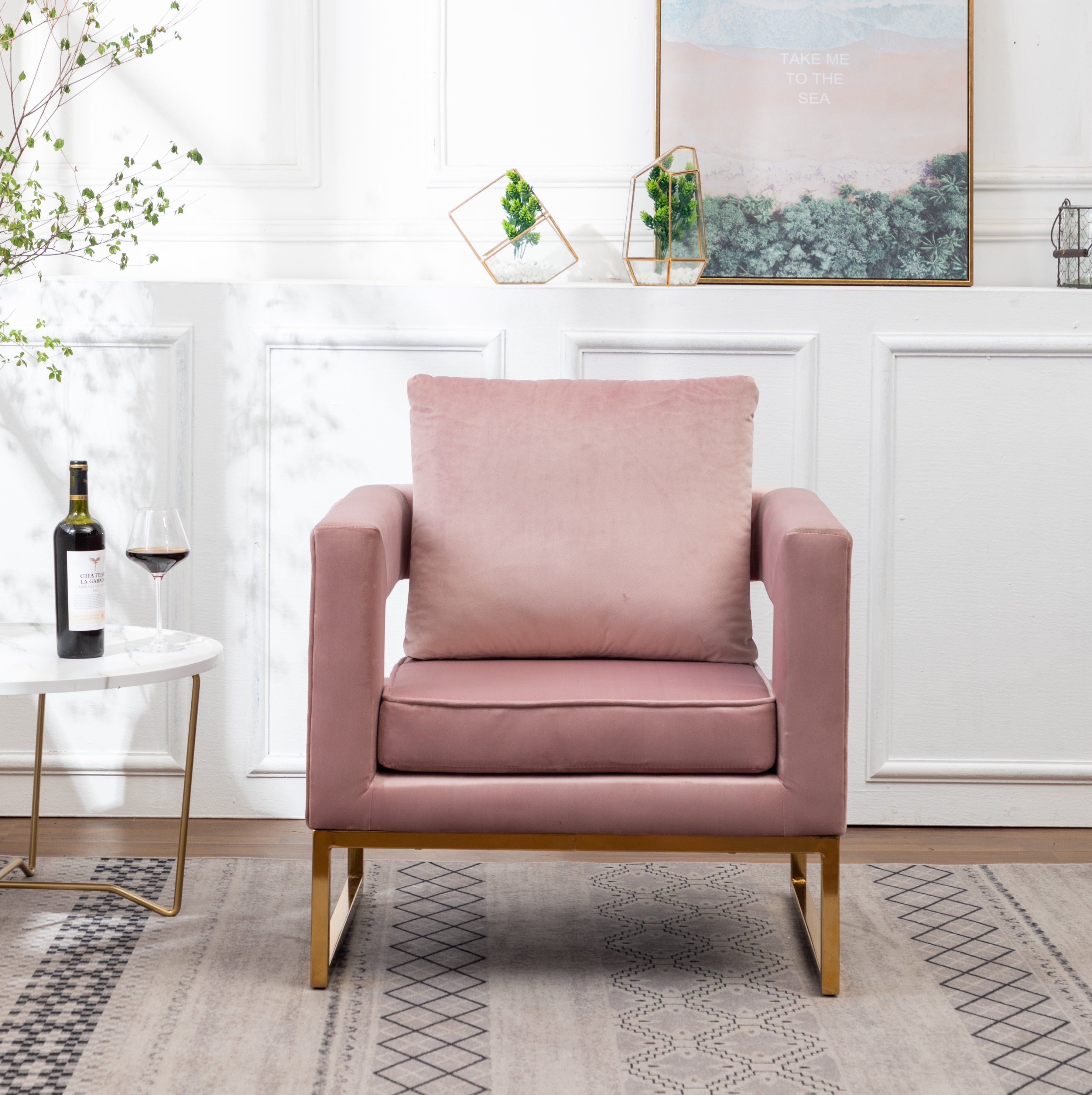 Roundhill Furniture Lenola Contemporary Upholstered Accent Arm Chair - Modern Living Room Chair for Home Office, Lounge & Reading Nook - Comfortable Fabric Armchair with Wooden Legs