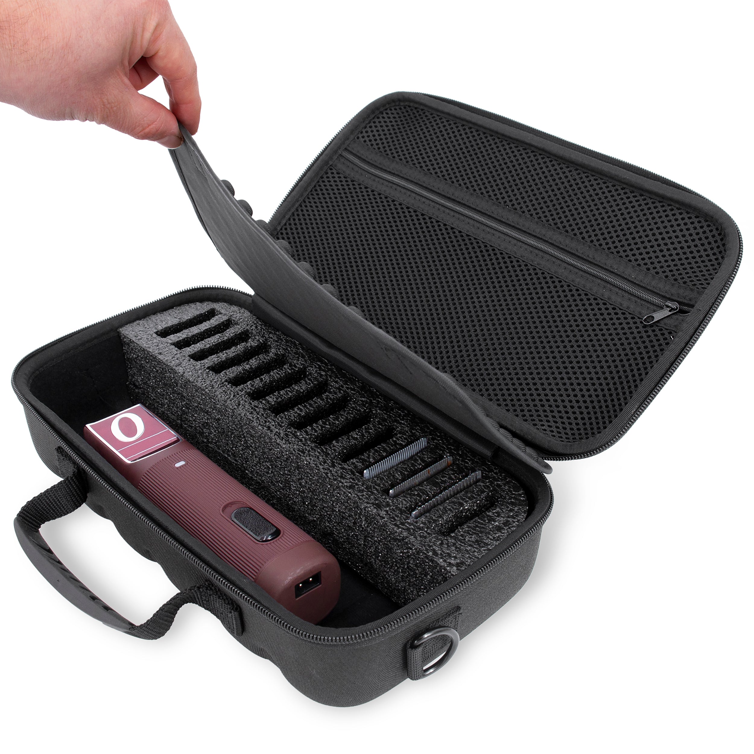 CASEMATIX Professional Hair Clipper Case for Barbers - Compatible with Andis, Oster, Wahl 14 Metal Detachable Clipper Blades - Durable Black Travel Storage Case for Salon & Home Barbering
