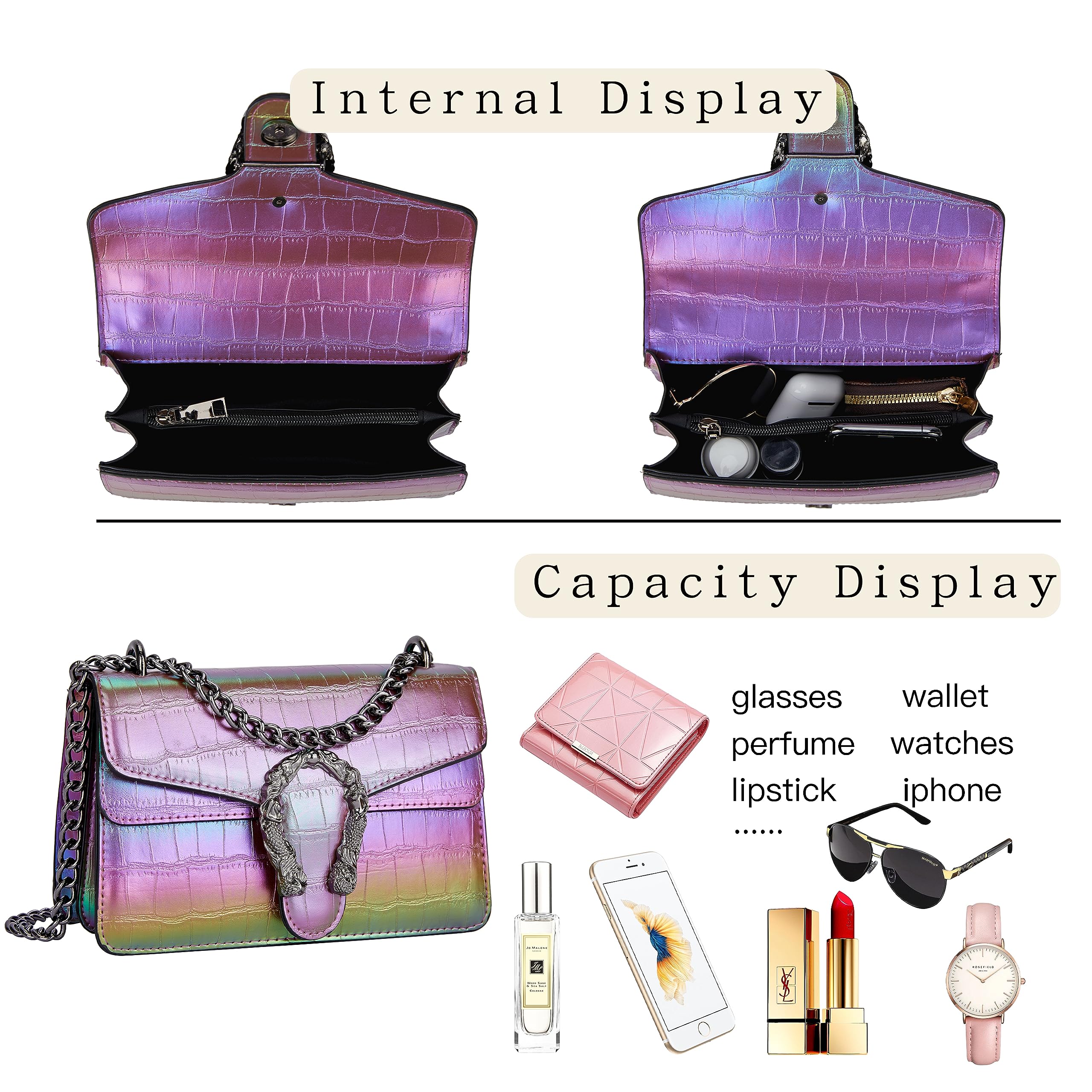 Trendy Women's Crossbody Bag with Snake Print & Chain Strap - Genuine Leather Shoulder Purse for Everyday Use, Work, Travel & Shopping