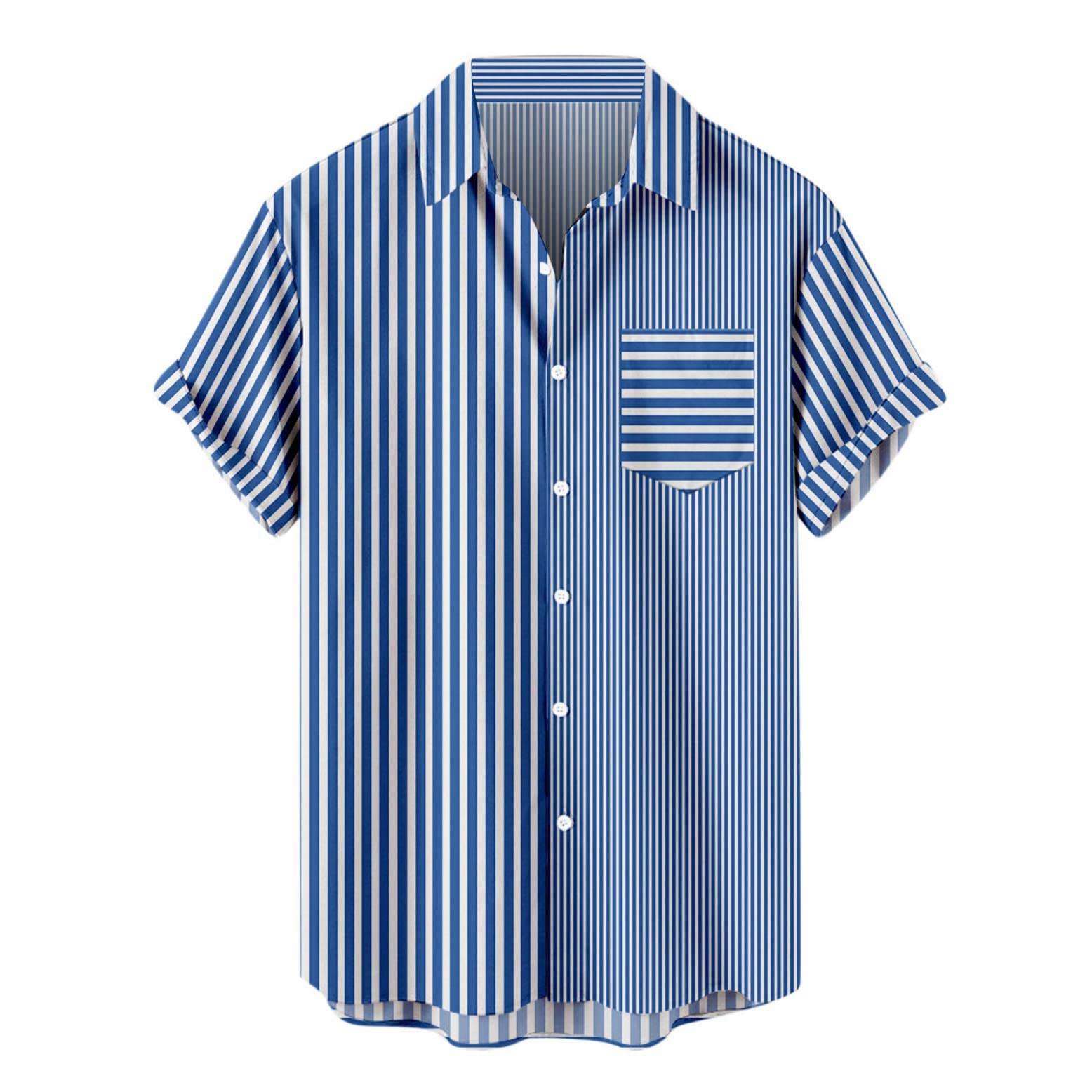 Men's Casual Short Sleeve Button-Down Shirts with Pocket and Lapel - Striped & Printed Summer Sports Tops - Perfect for Outdoor Activities, Work & Casual Wear