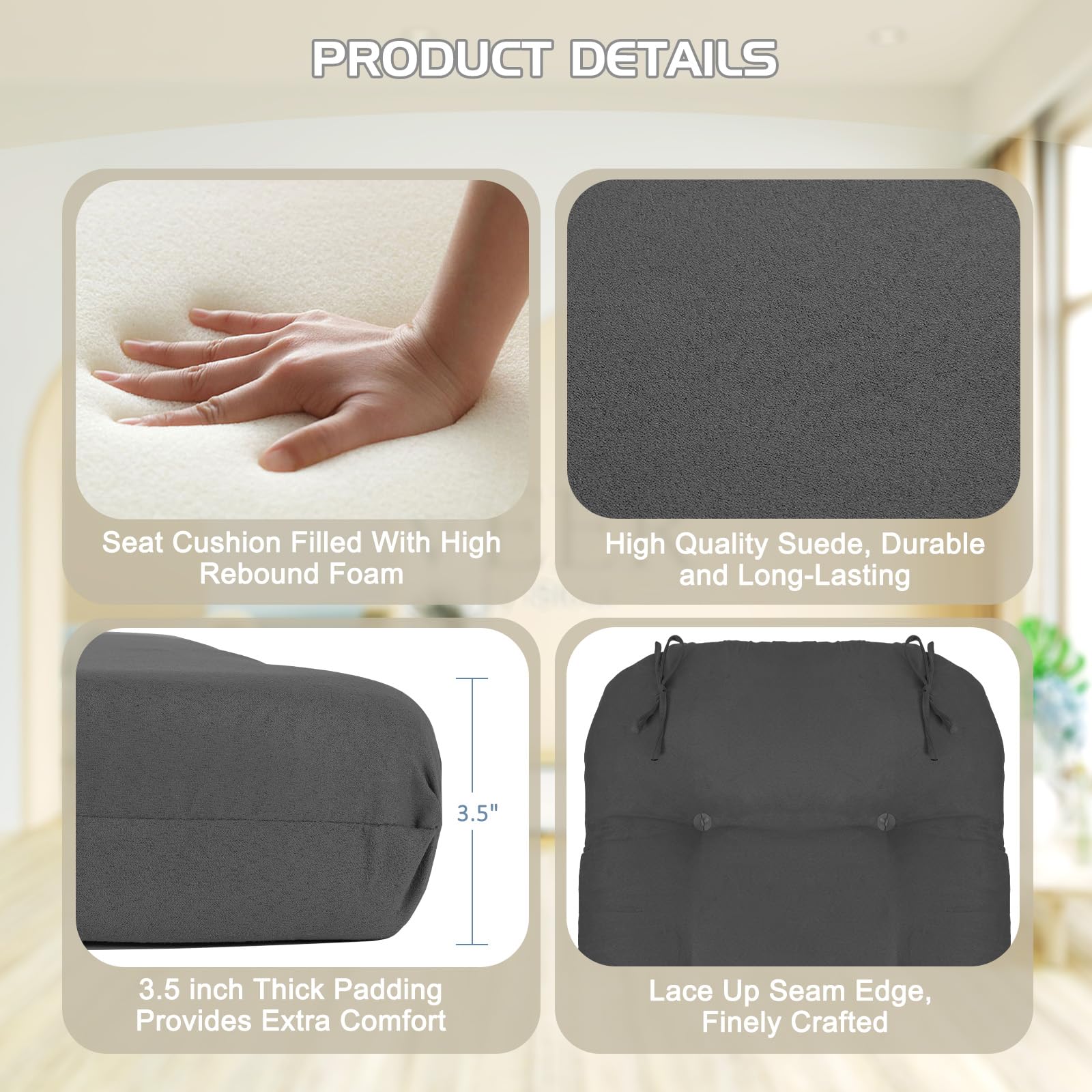 5PCS Thickened Soft Suede Glider Rocker Replacement Cushion Set with Ottoman Cover - Dark Gray - Perfect for Nursery, Living Room & Indoor Rocking Chairs