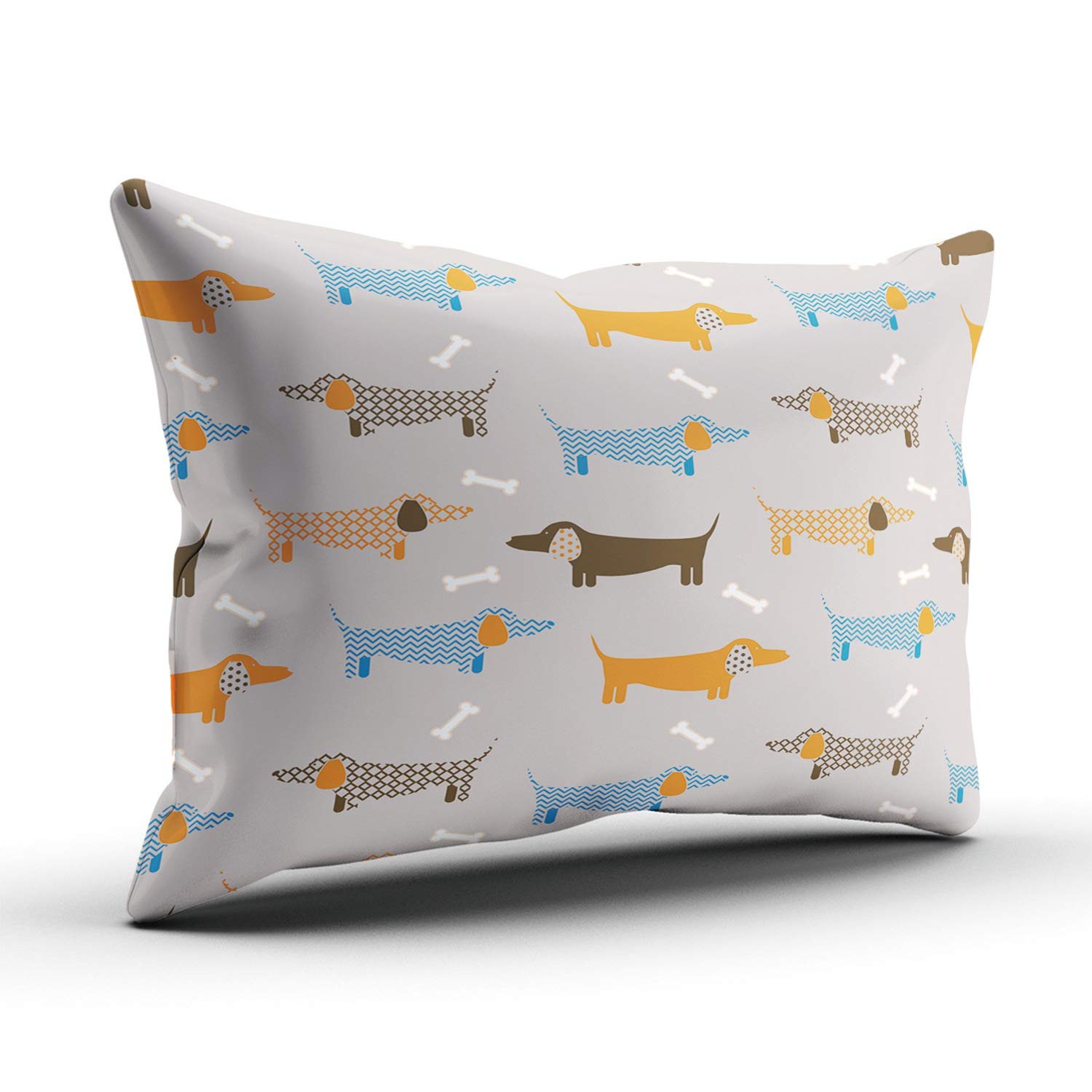 Dachshund Puppy & Bones Printed Lumbar Pillow Cover - 12x20 Inch Sofa Cushion Case with Hidden Zipper | Home Decor Throw Pillow for Living Room, Bedroom & Nursery