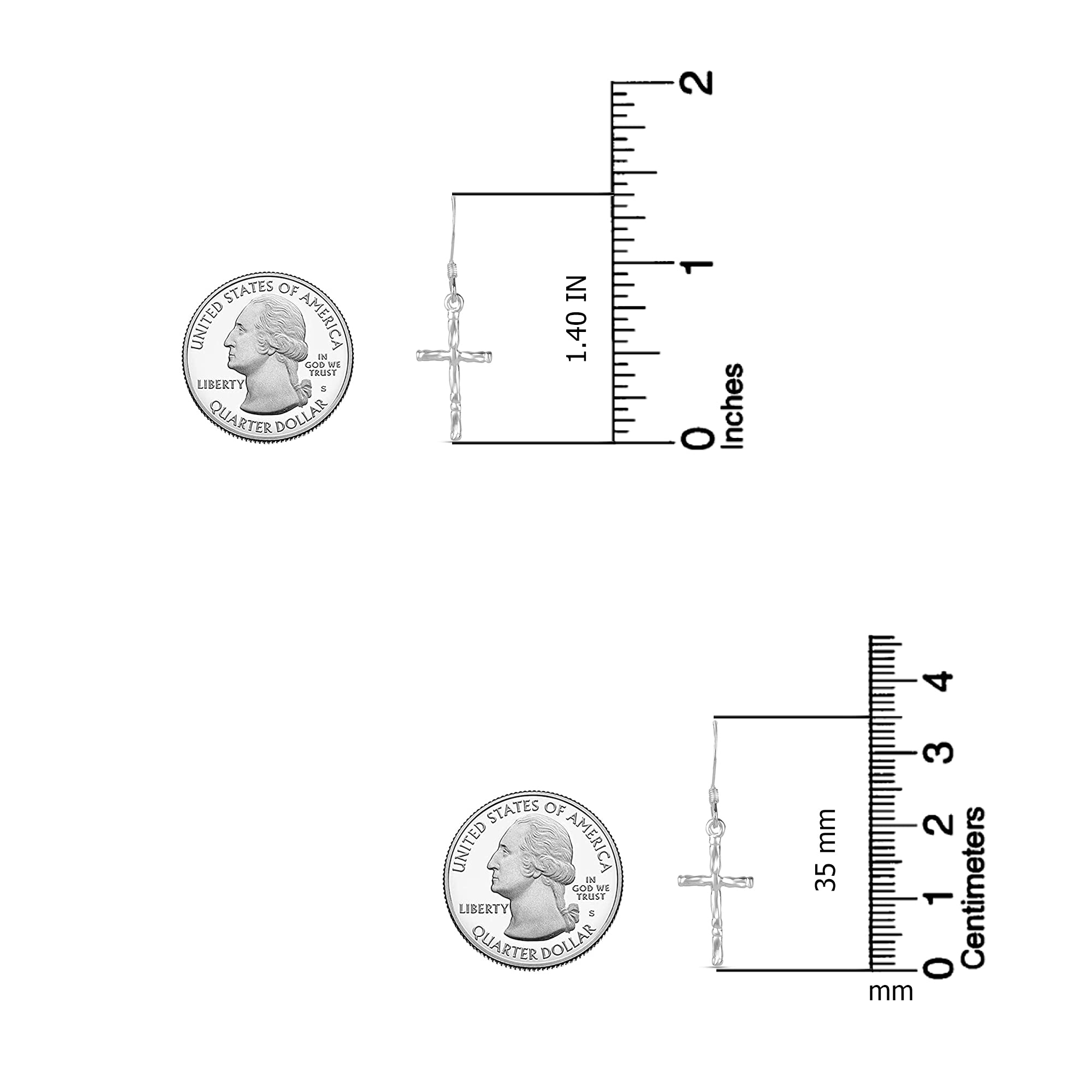 LeCalla 925 Sterling Silver Cross Earrings for Women & Men - Classic Unisex Christian Dangle Earrings - Religious Jewelry Gift for Baptism, Confirmation & Church Occasions