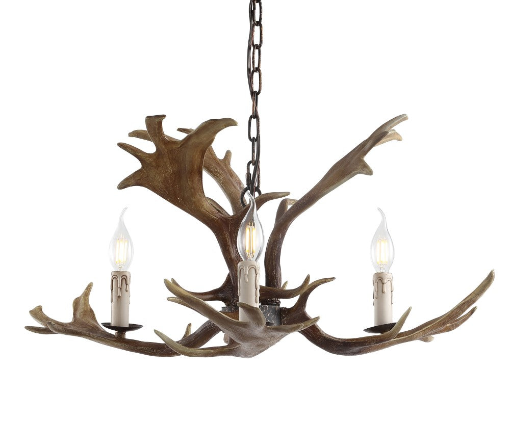 Eldora 27-Inch Adjustable Resin Antler LED Chandelier - Rustic Modern Lighting Fixture for Dining Room, Living Room, Cabin or Lodge Decor