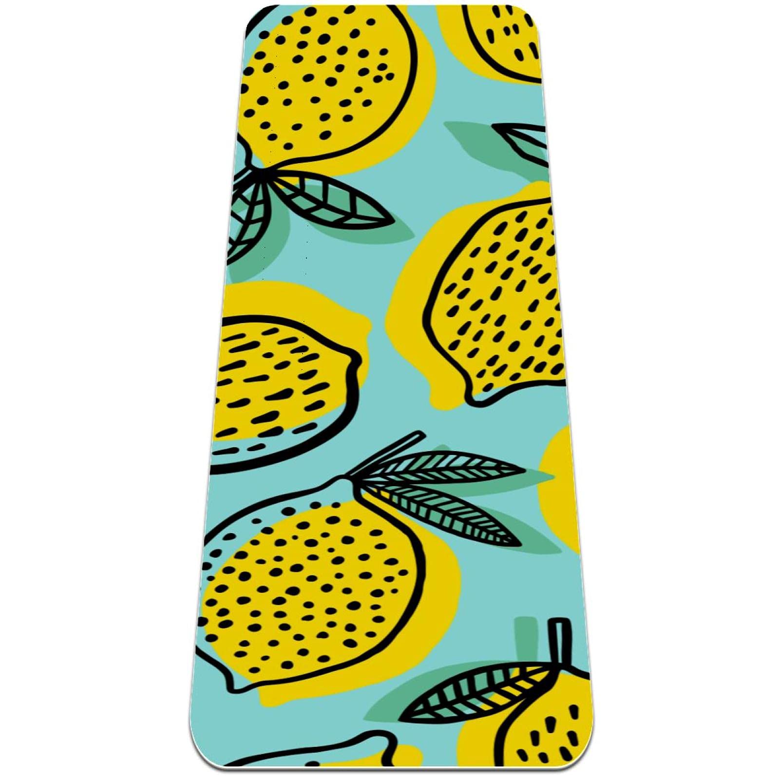 Premium Extra Thick Non-Slip Yoga Mat - Eco-Friendly Green Lemon Design for Yoga, Pilates & Floor Exercises - Ideal for Women, Men & Kids - Perfect for Home Gym, Studio Workouts & Meditation Sessions