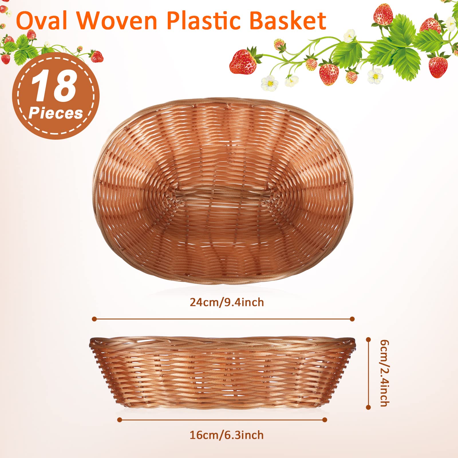 Chengu 18-Piece Plastic Storage Basket Set - Oval Woven Gift Baskets with 20 Clear Bags for Food Serving, Display & Organization | Perfect for Thanksgiving, Party Favors, Home Decor & Kitchen Storage