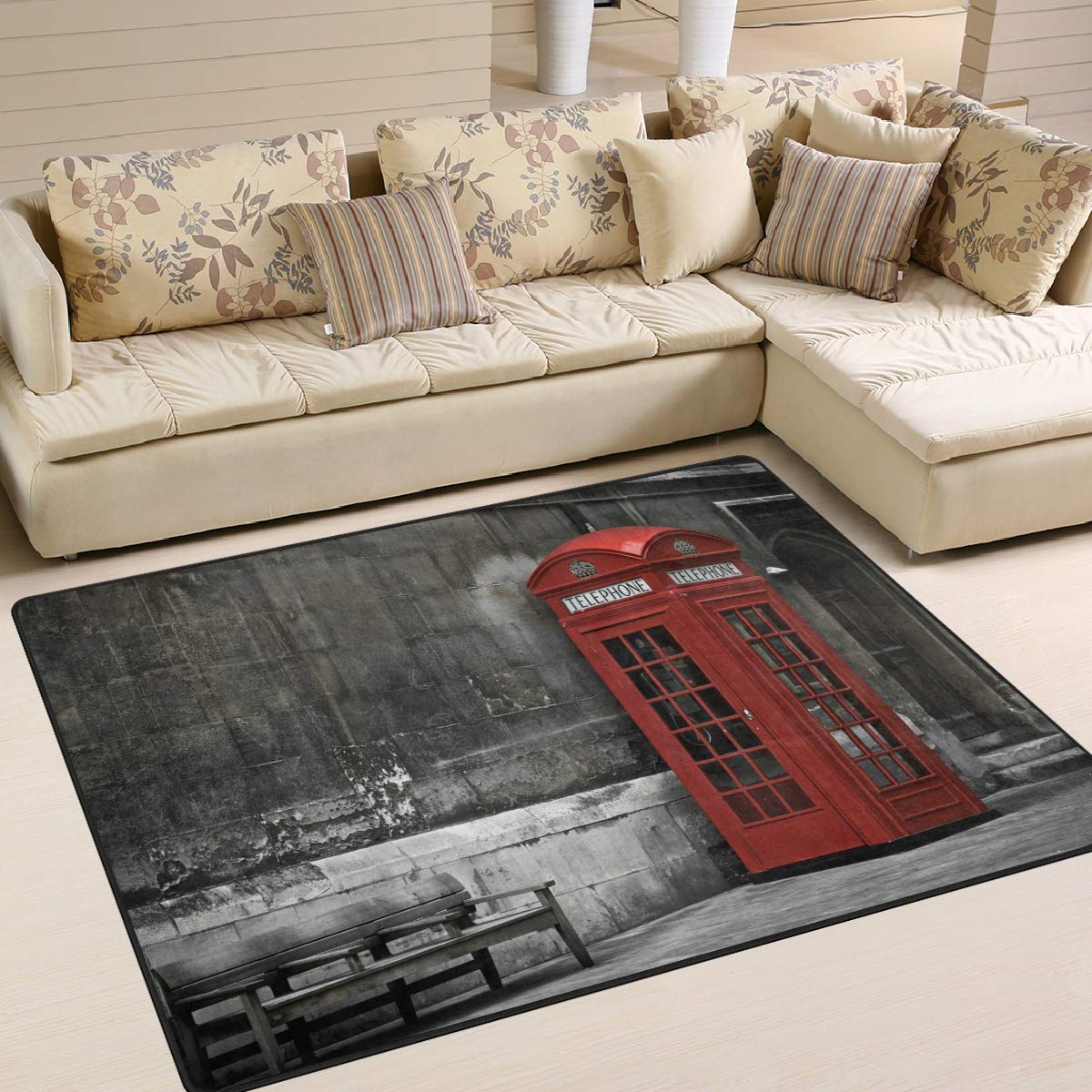 ALAZA Vintage British Phone Booth London Area Rug – 5'3