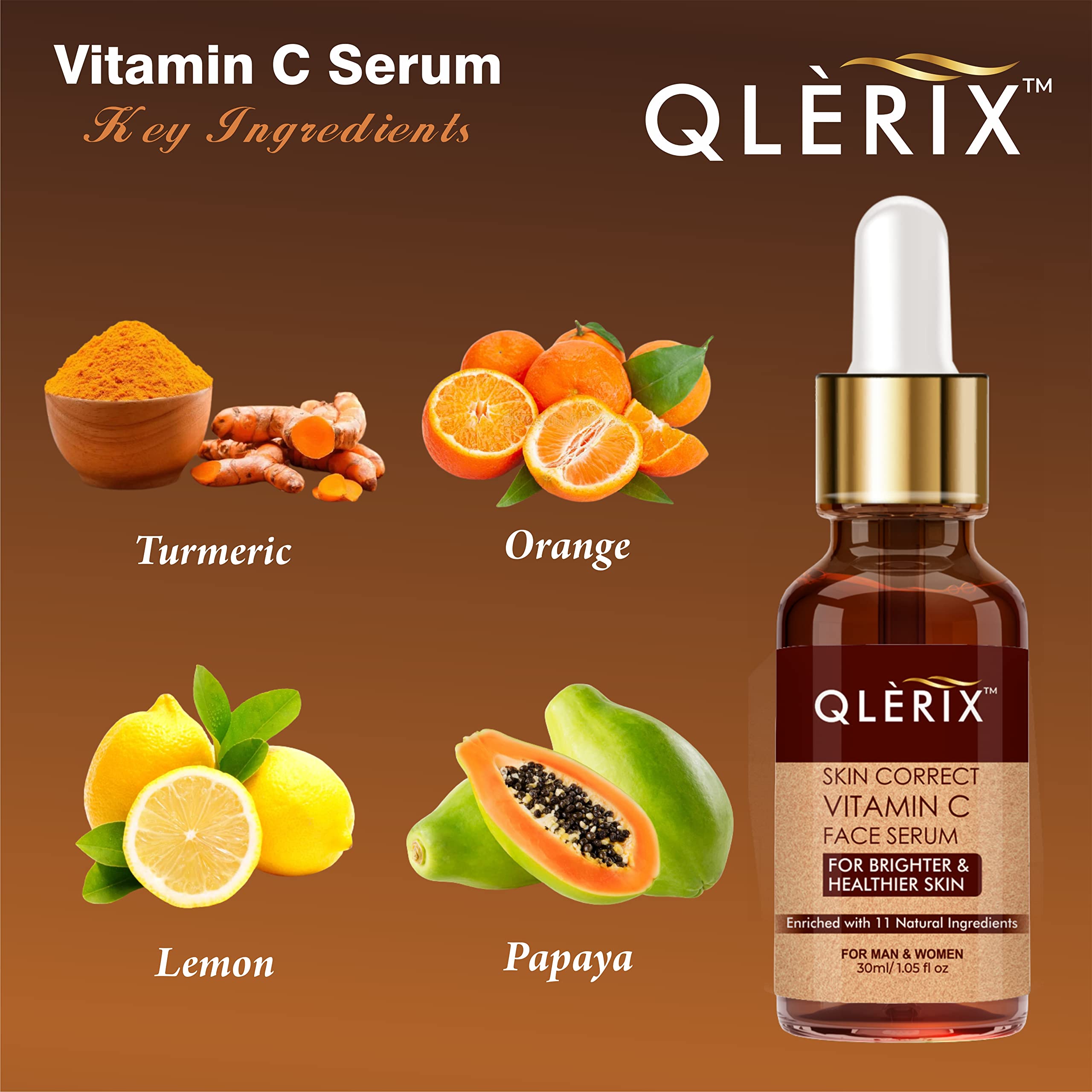 QLERIX Advanced Vitamin C Face Serum with Hyaluronic Acid - Brightening & Anti-Aging Treatment for Glowing Skin | Reduces Hyperpigmentation & Wrinkles | 30ml | Perfect for Daily Skincare Routine & Nighttime Regimen