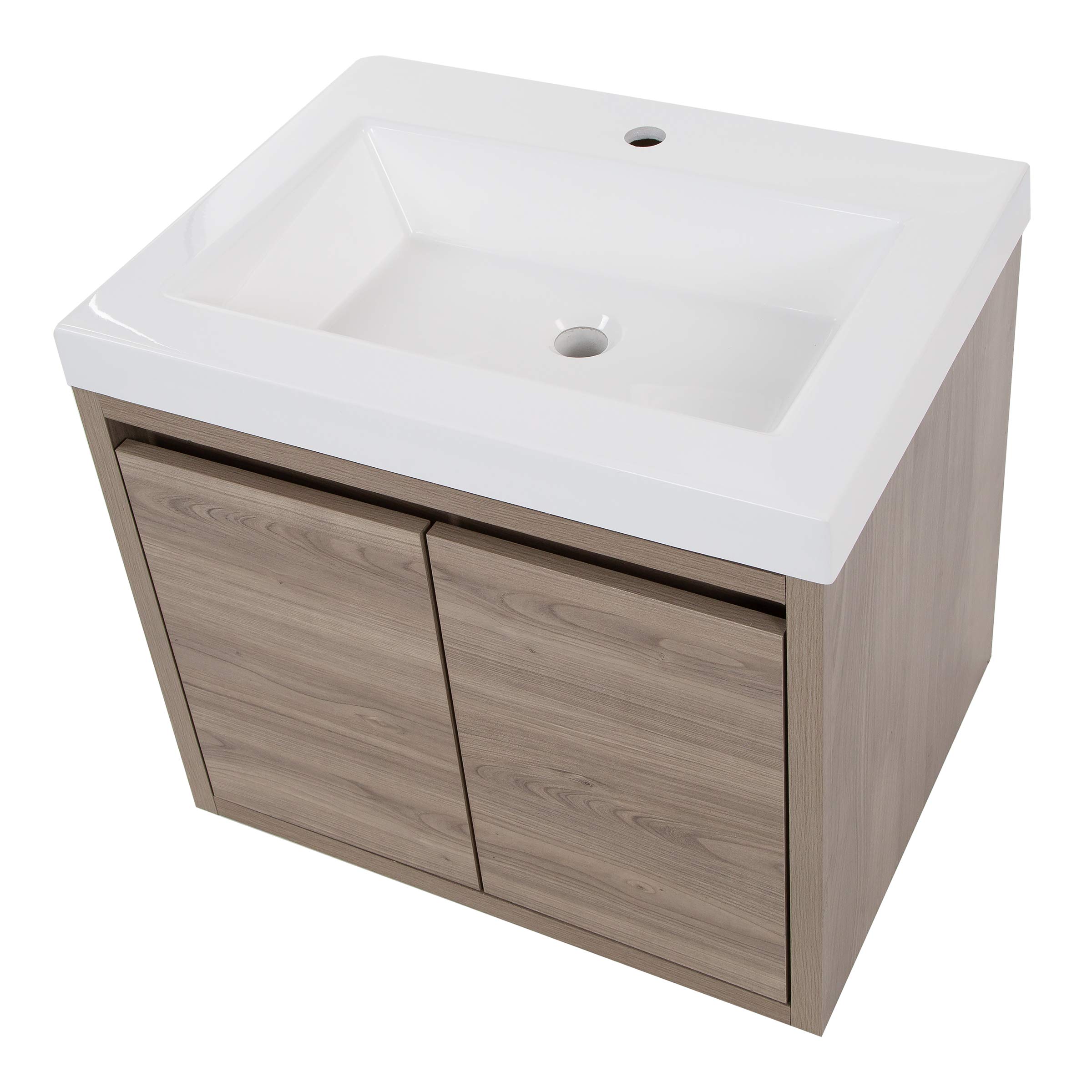 Kelby 24 Inch Modern Floating Bathroom Vanity - White Single Sink Top with 2-Door Cabinet, Forest Elm Finish (24.5